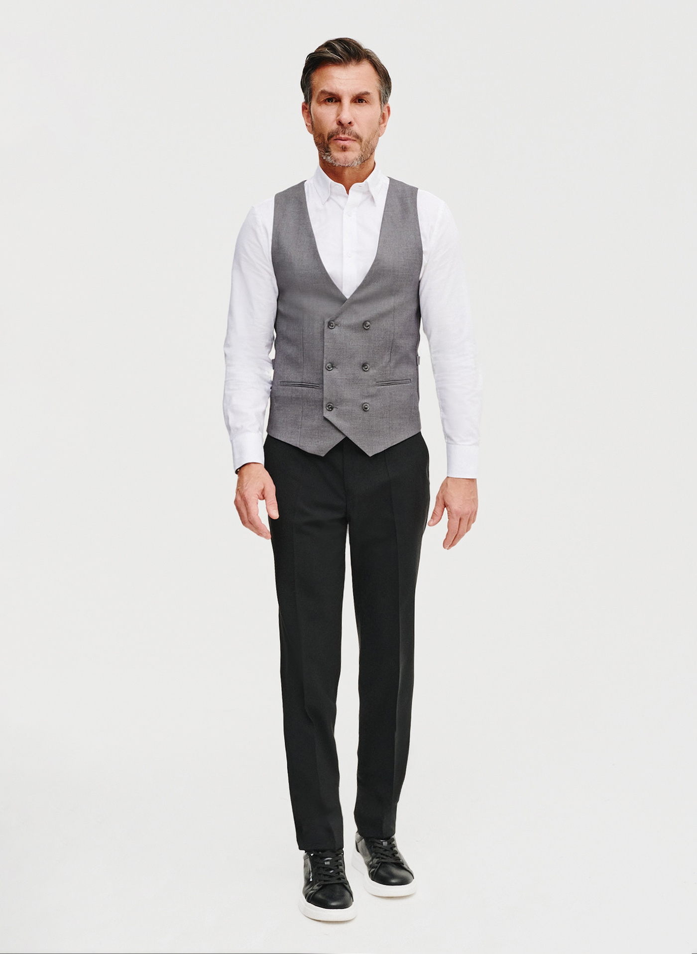 Szara dwurzędowa kamizelka męska - Pako Lorente