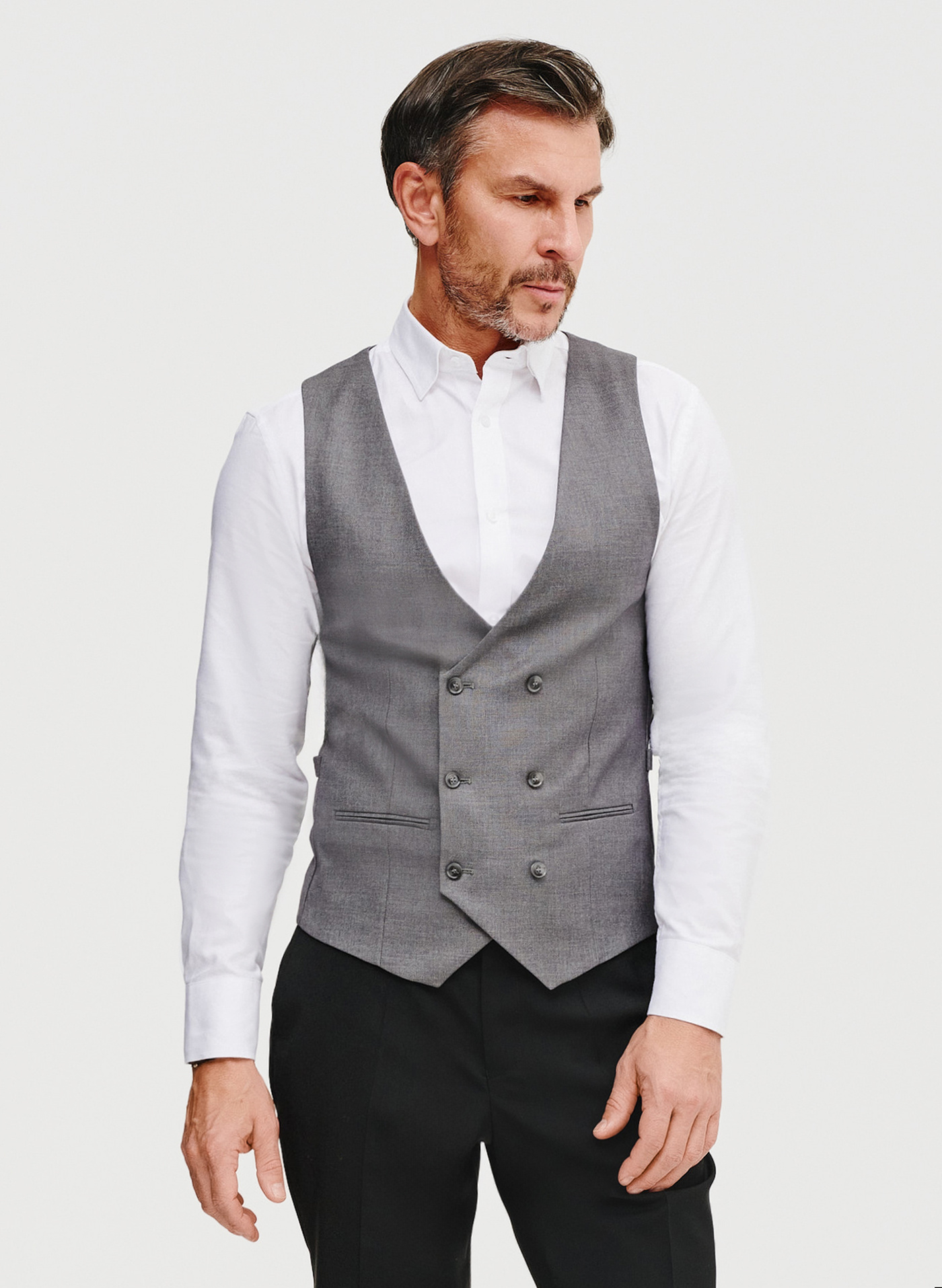 Szara dwurzędowa kamizelka męska - Pako Lorente