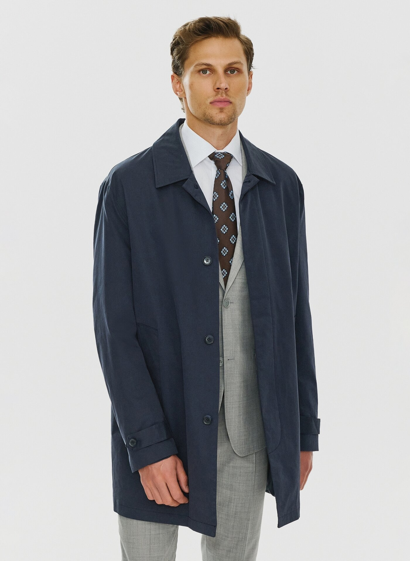 Granatowy wiosenny płaszcz męski P24SF-7X-001-G-0 - Pako Lorente - Pako Lorente