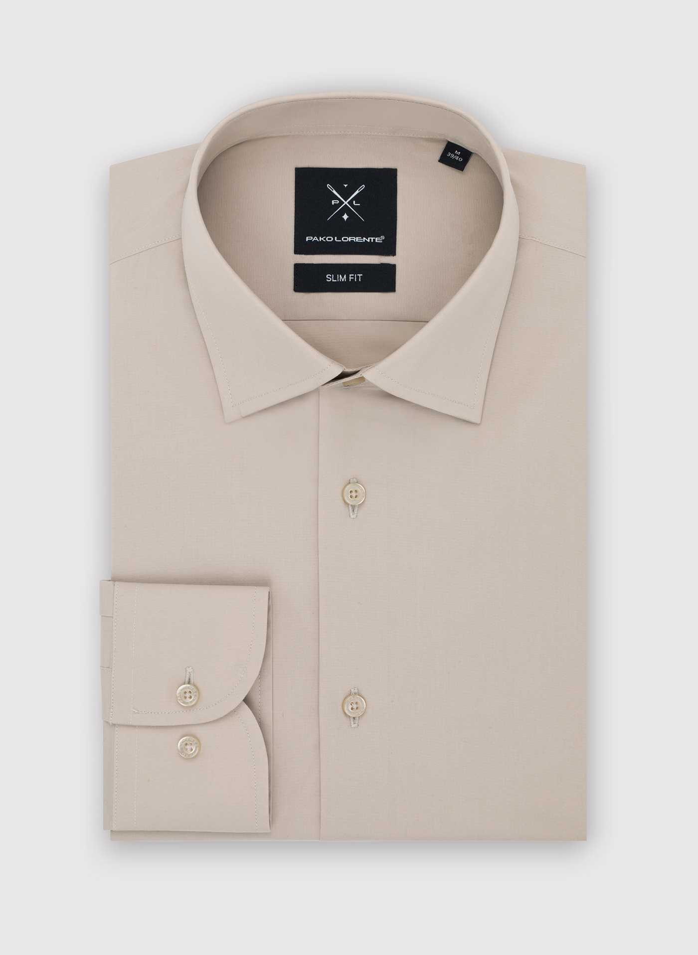 Beżowa koszula męska długi rękaw - Pako Lorente