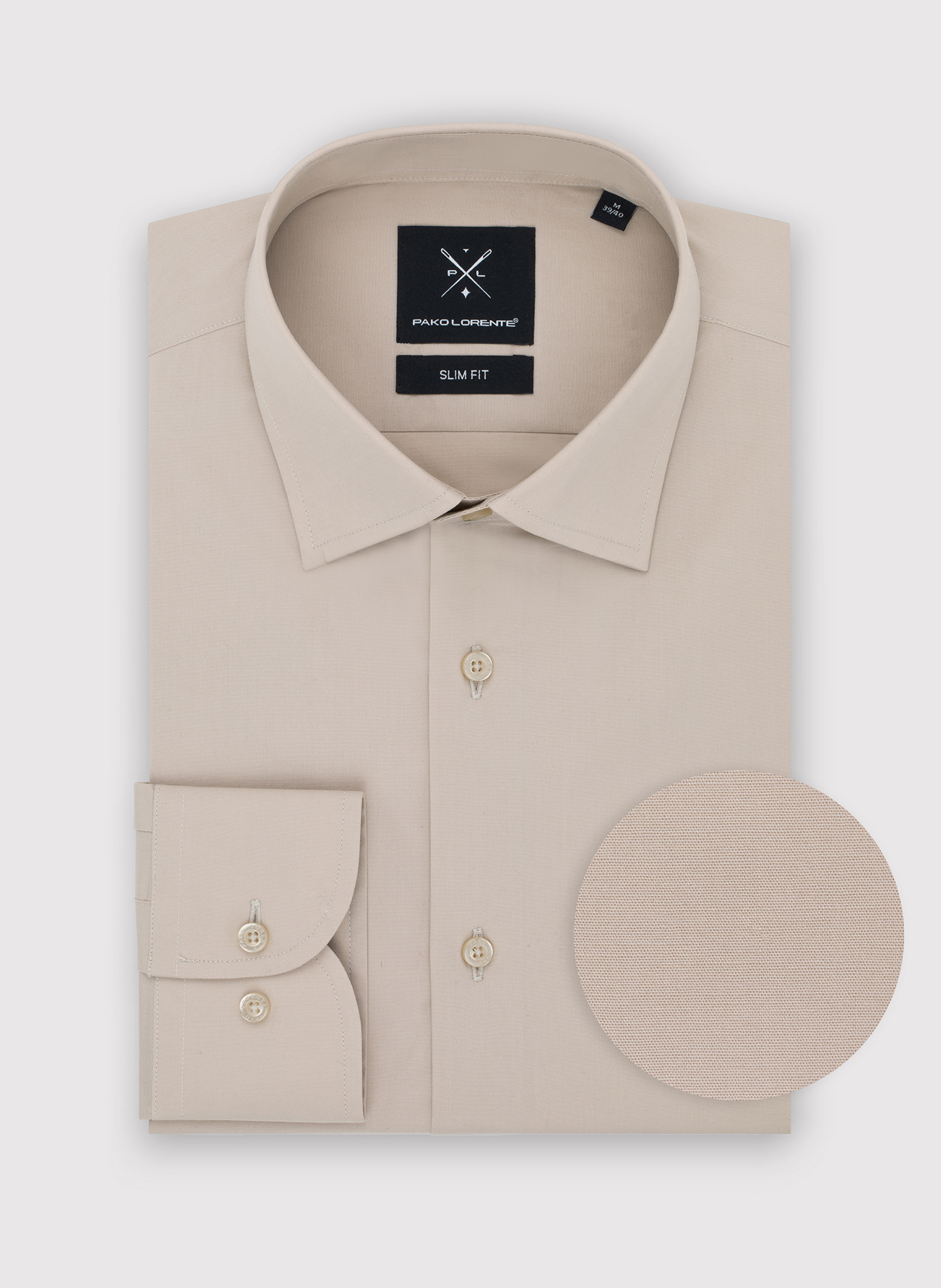 Beżowa koszula męska długi rękaw - Pako Lorente