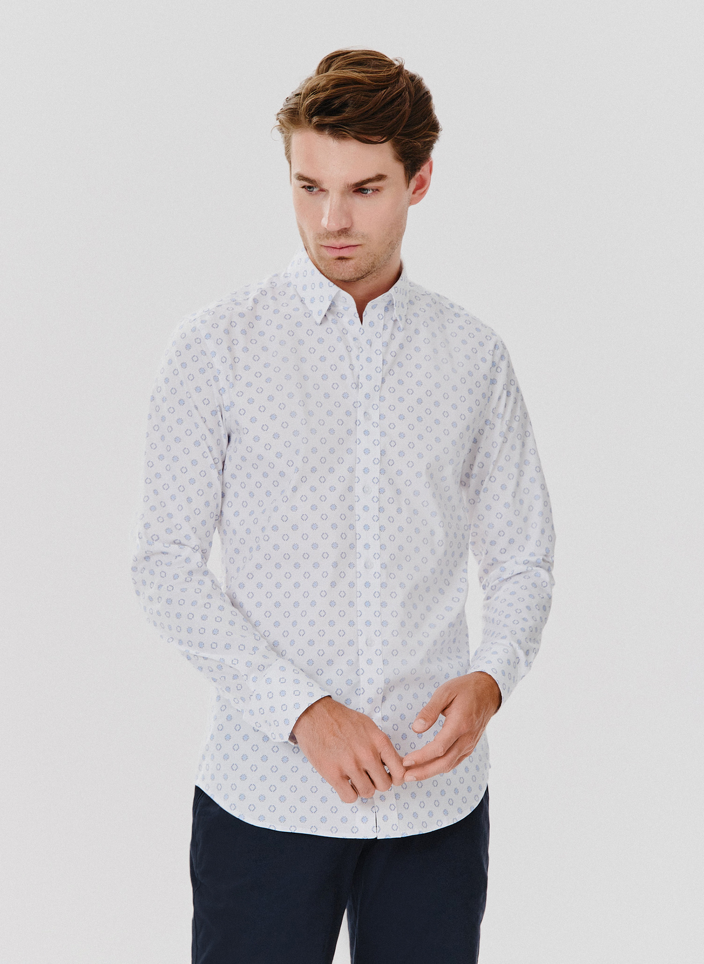 Biała koszula męska mikrowzór - Pako Lorente