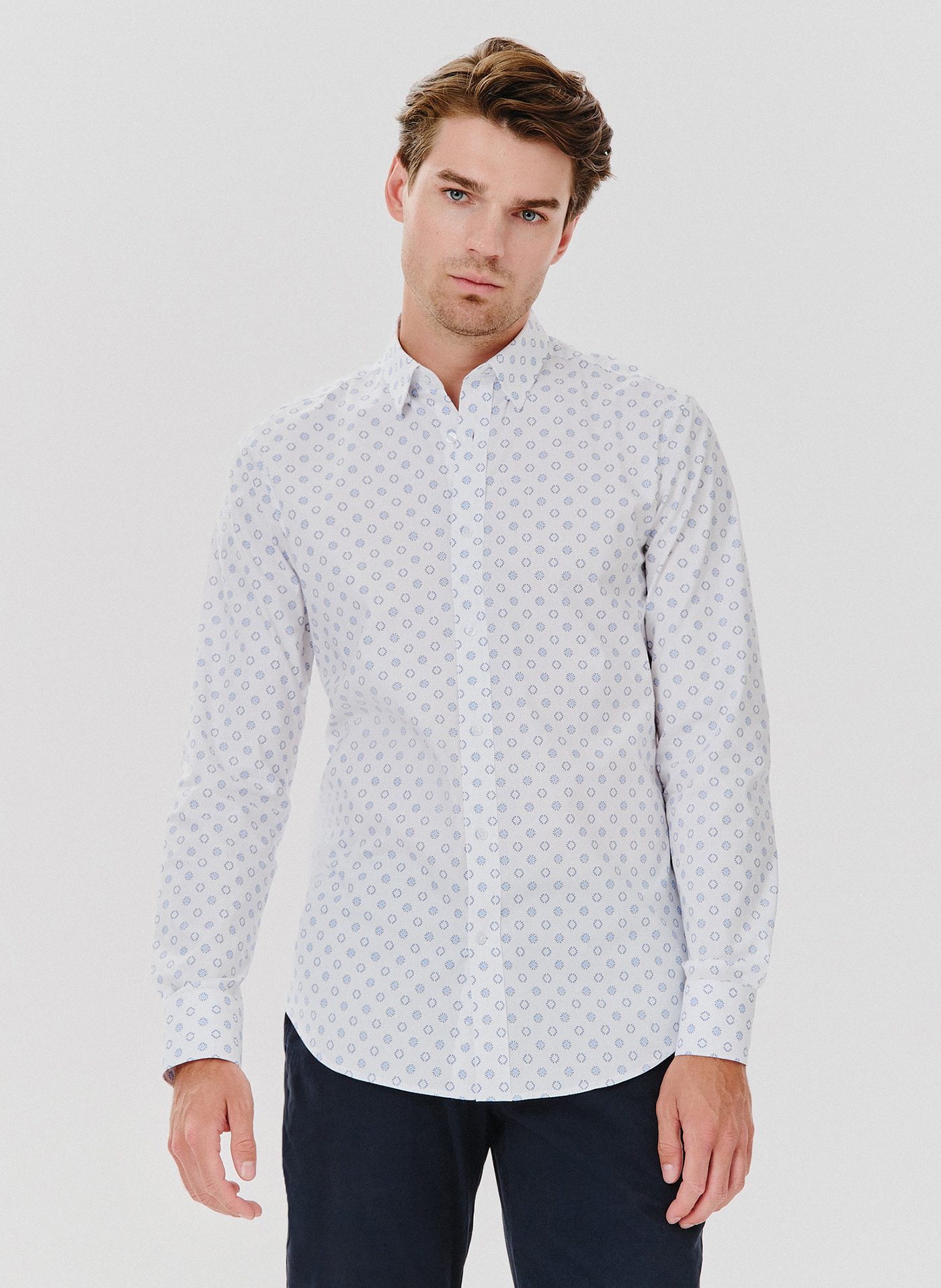 Biała koszula męska mikrowzór - Pako Lorente
