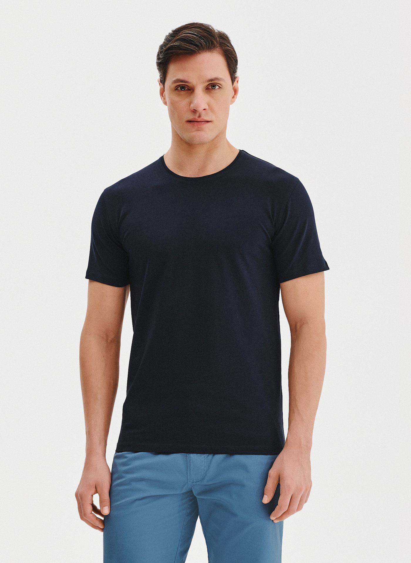 Granatowy gładki t-shirt męski - Pako Lorente