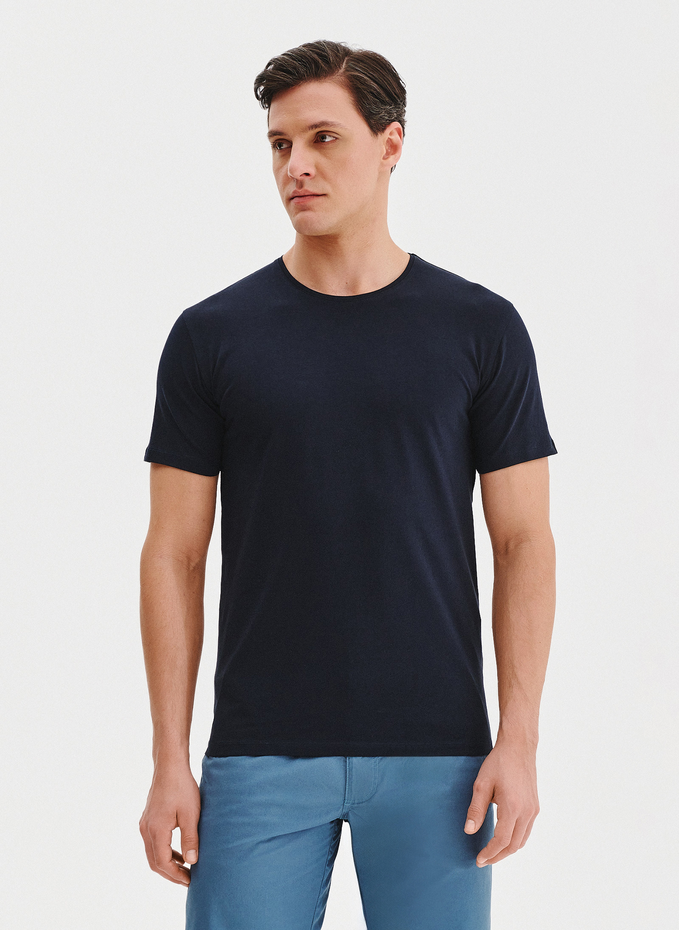 Granatowy gładki t-shirt męski - Pako Lorente