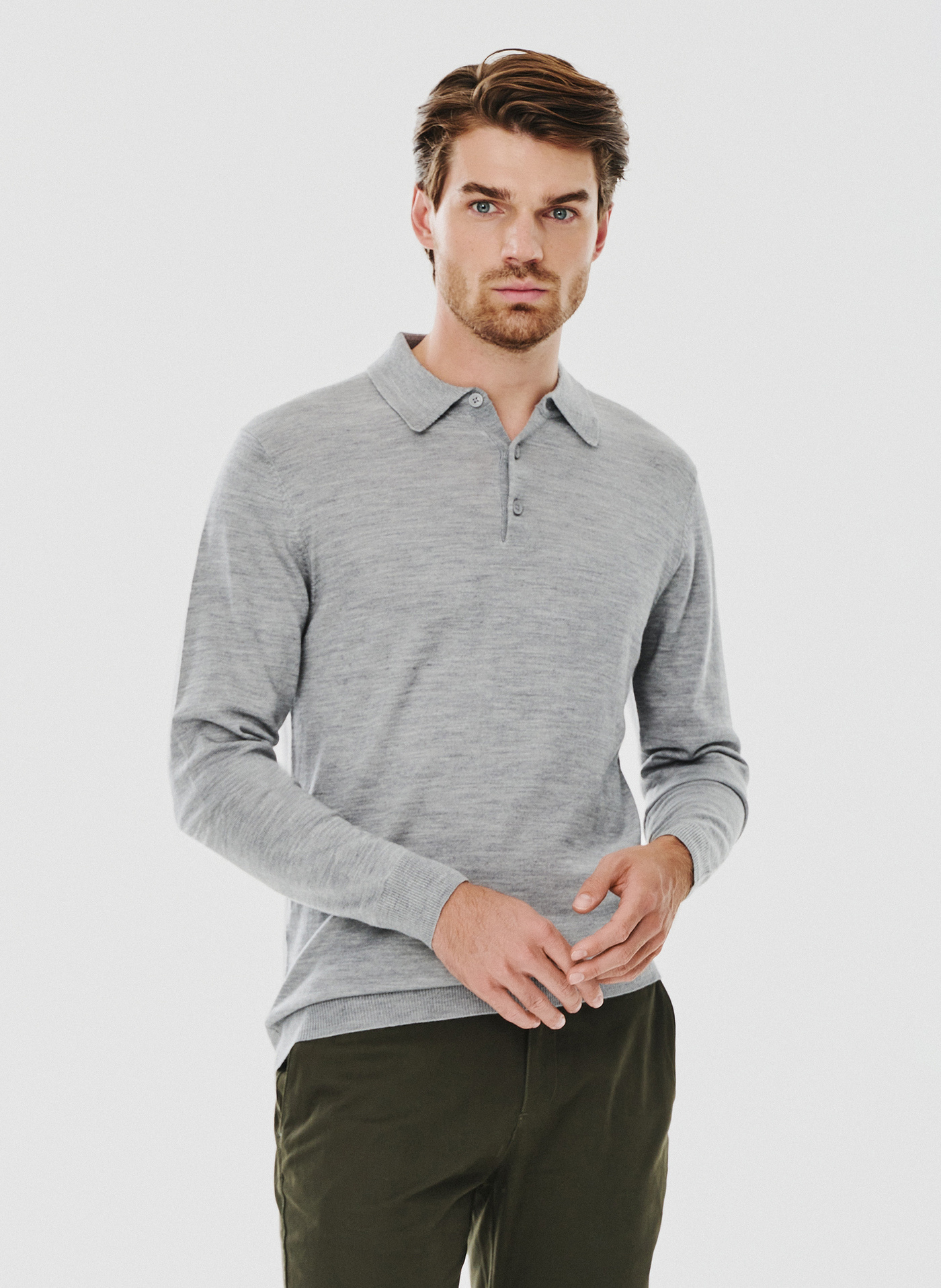 Męski szary sweter z kołnierzykiem polo - Pako Lorente