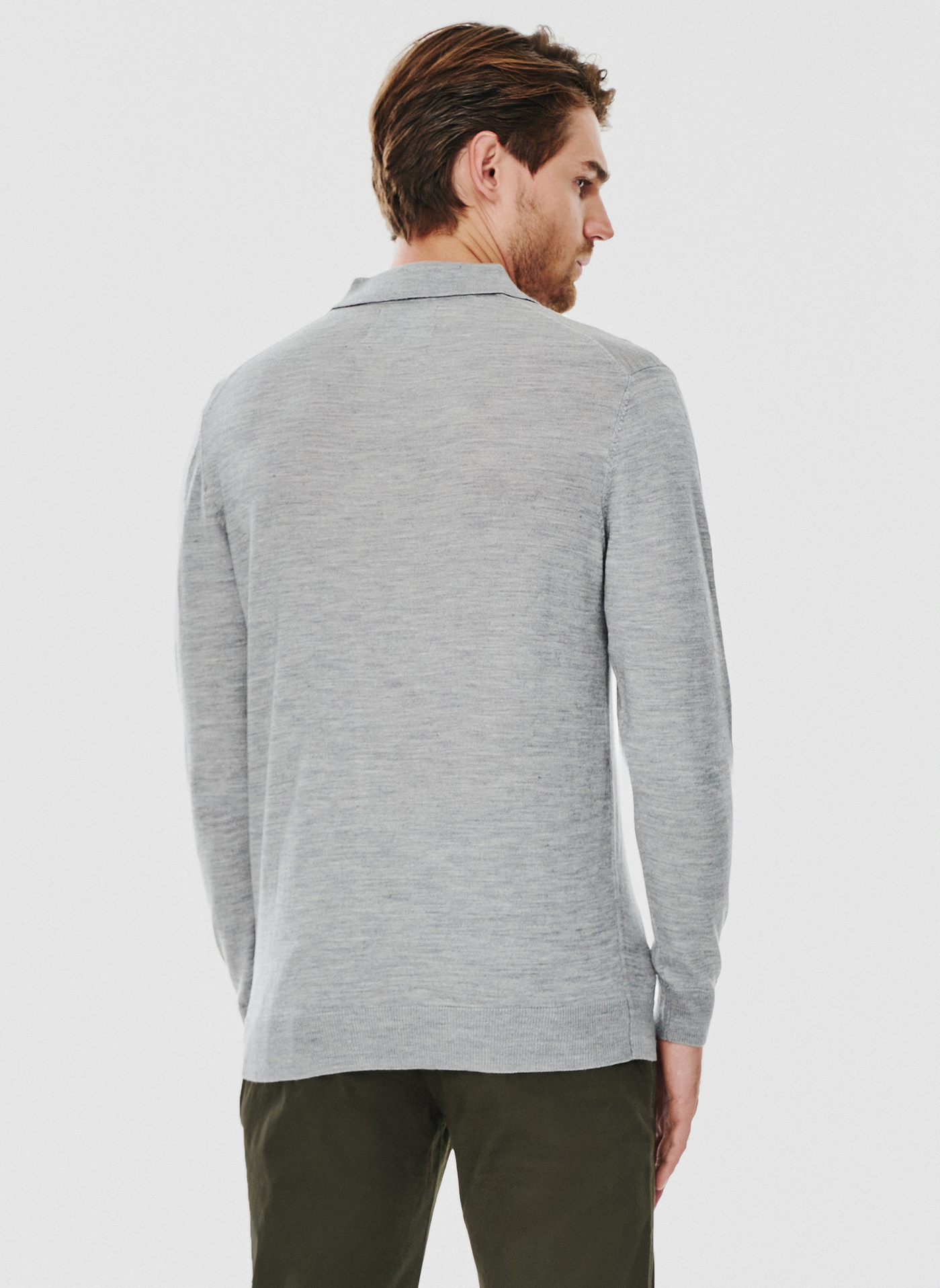 Męski szary sweter z kołnierzykiem polo - Pako Lorente