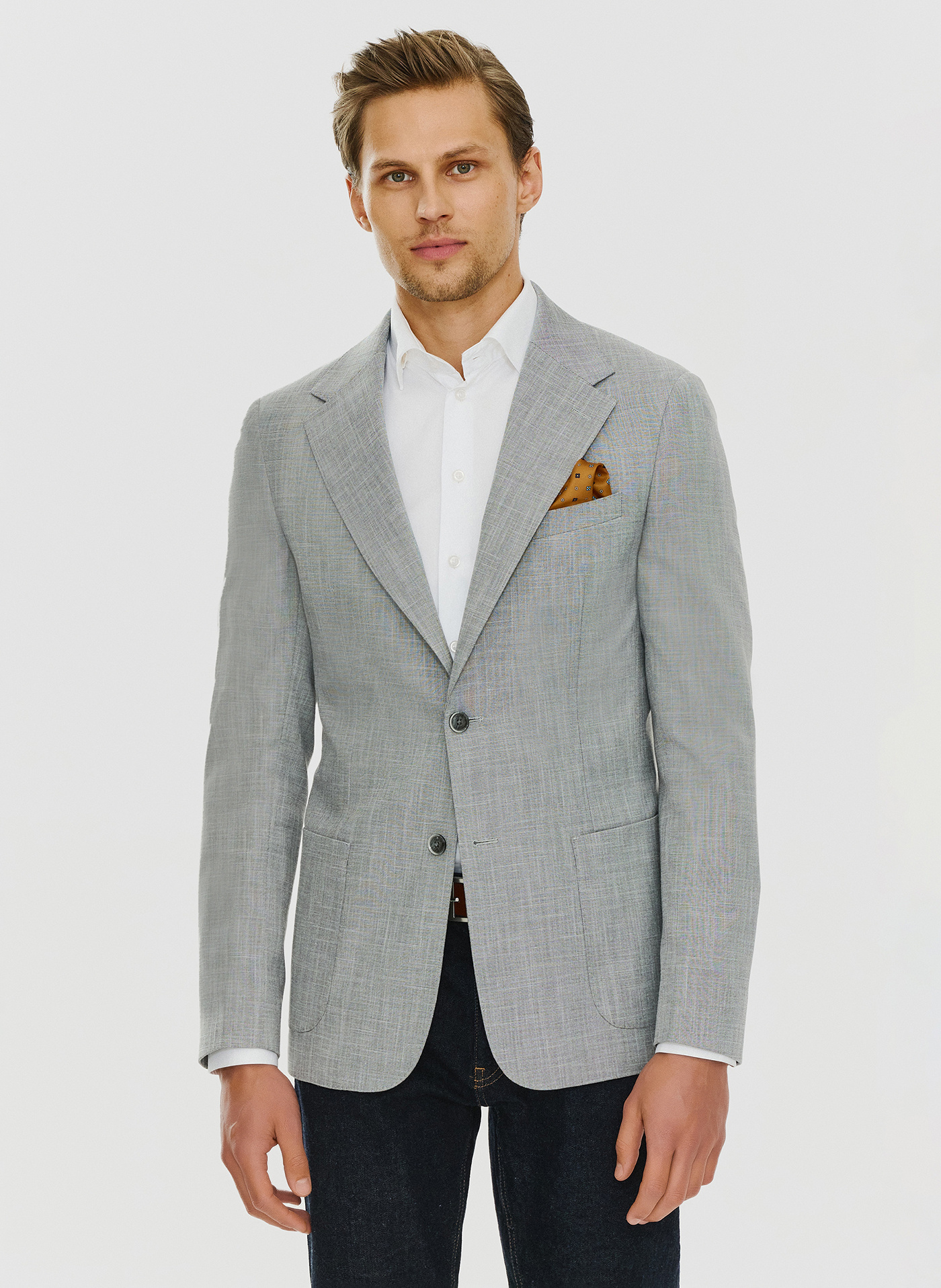 Lniana szara marynarka męska melanż P24SF-3X-011-S-S - Pako Lorente - Pako Lorente