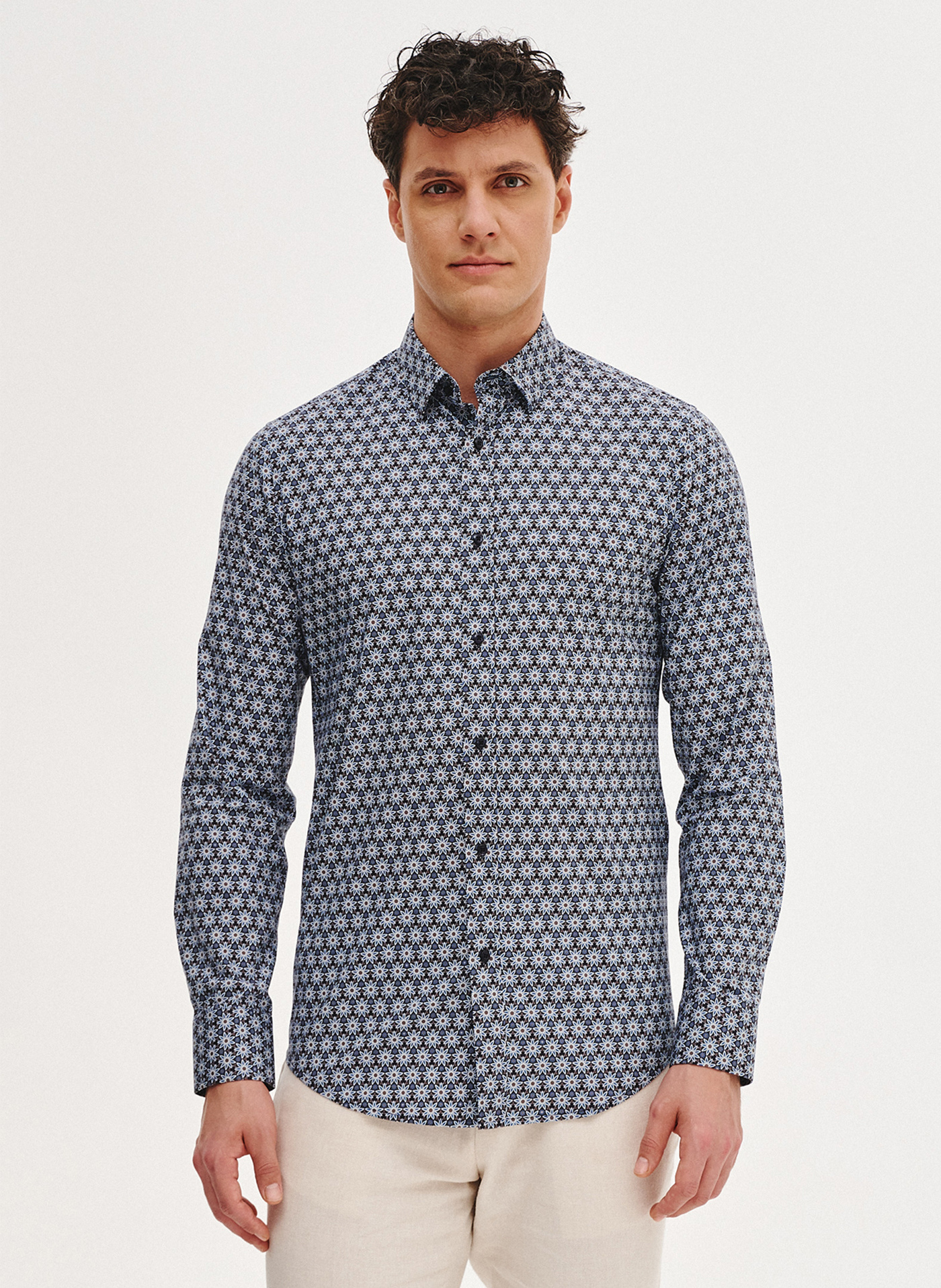 Koszula męska w niebieskie kwiaty - Pako Lorente