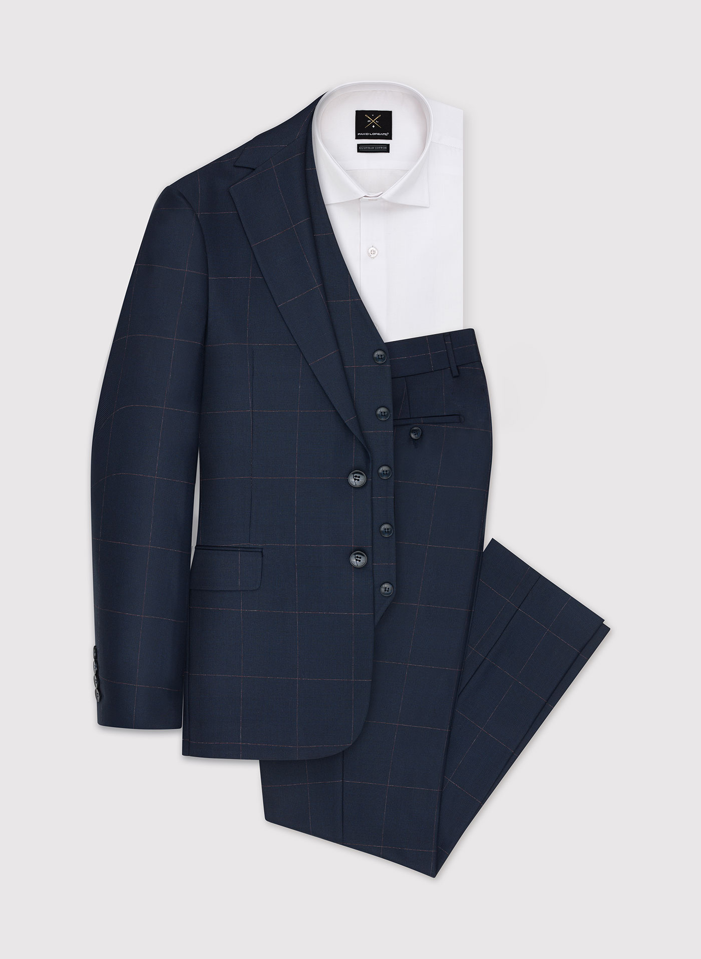 Granatowe spodnie garniturowe w kratę Windowpane - Pako Lorente