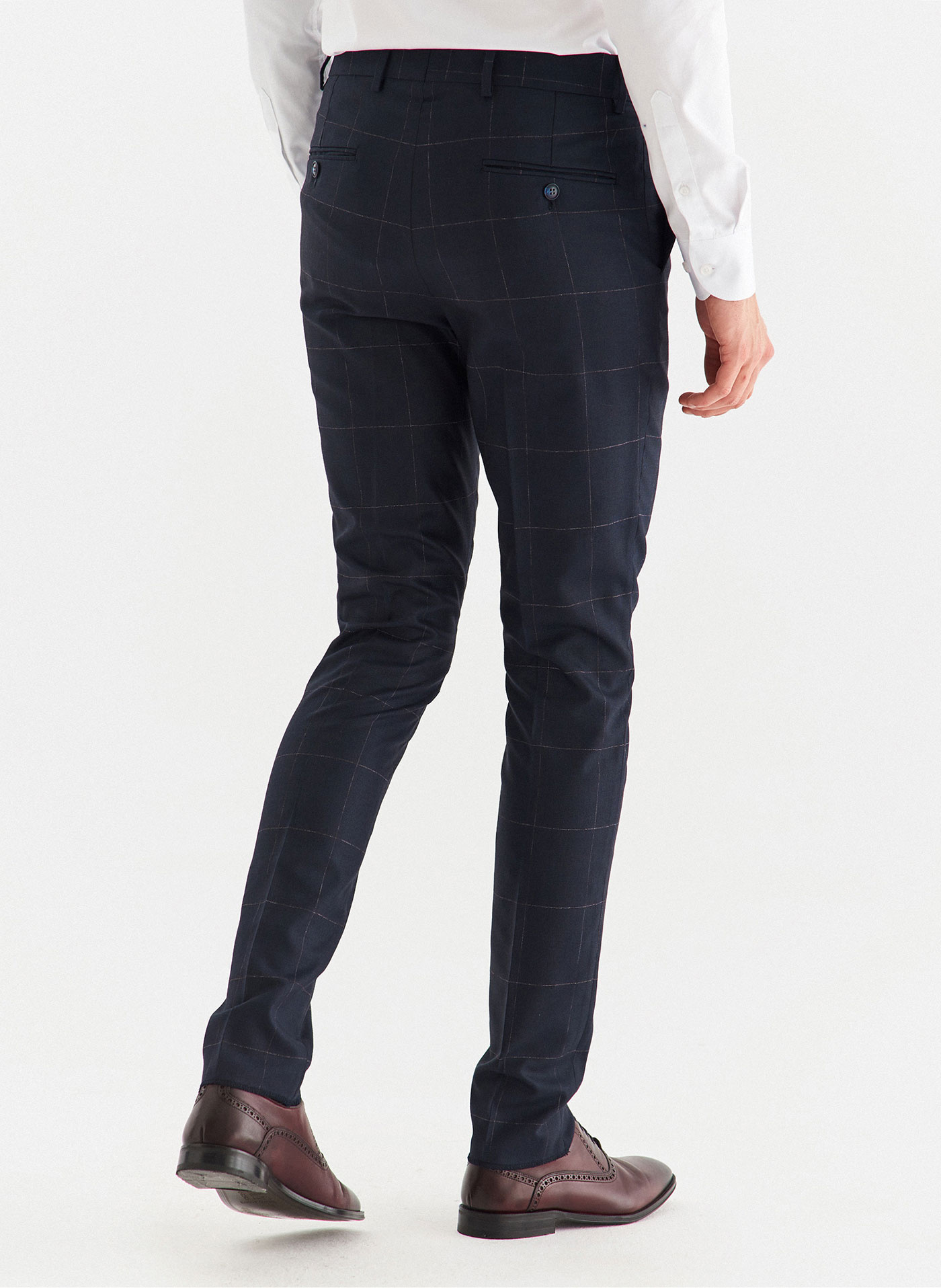 Granatowe spodnie garniturowe w kratę Windowpane - Pako Lorente