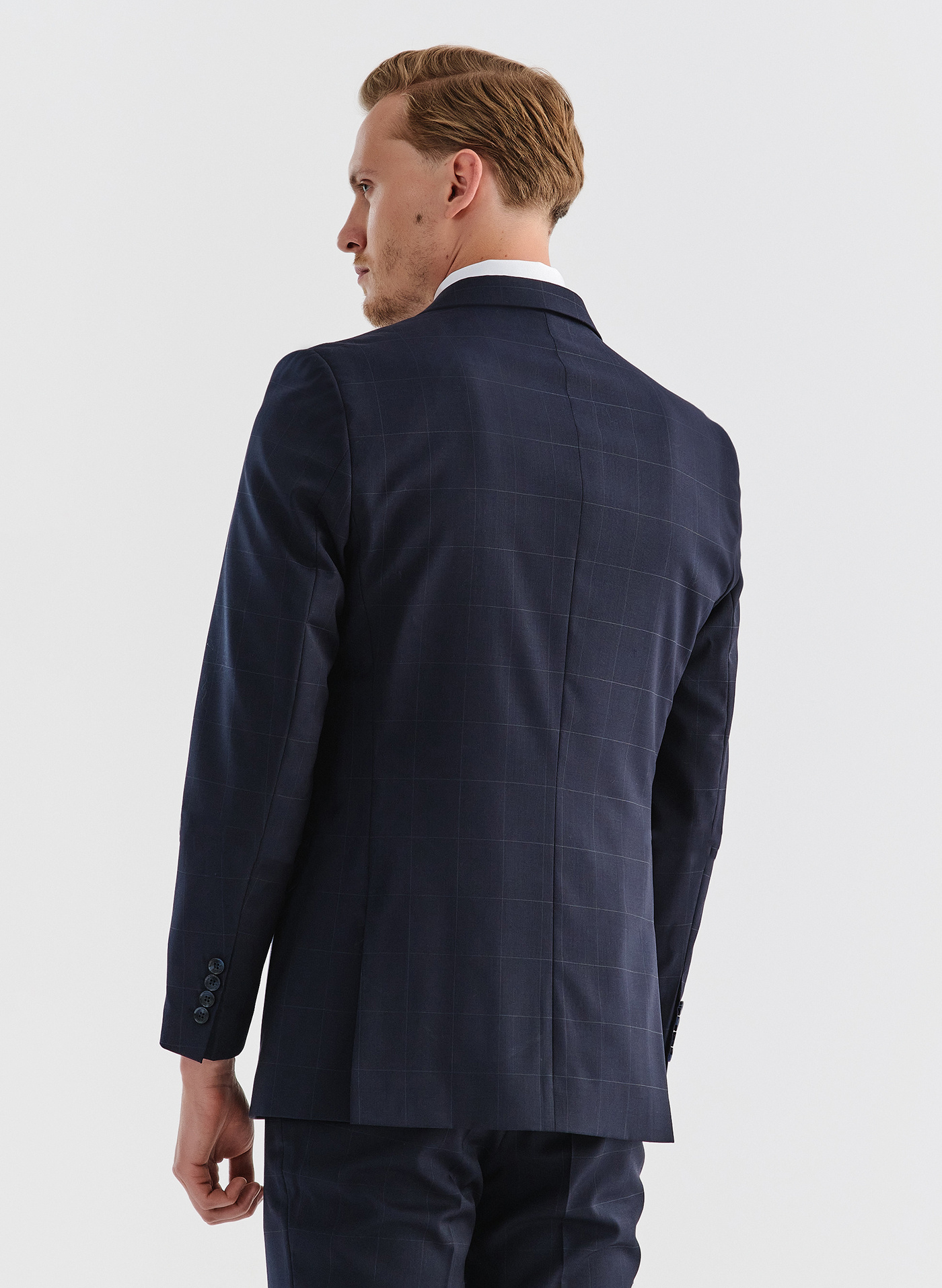 Granatowa wełniana marynarka garniturowa w kratę - Pako Lorente