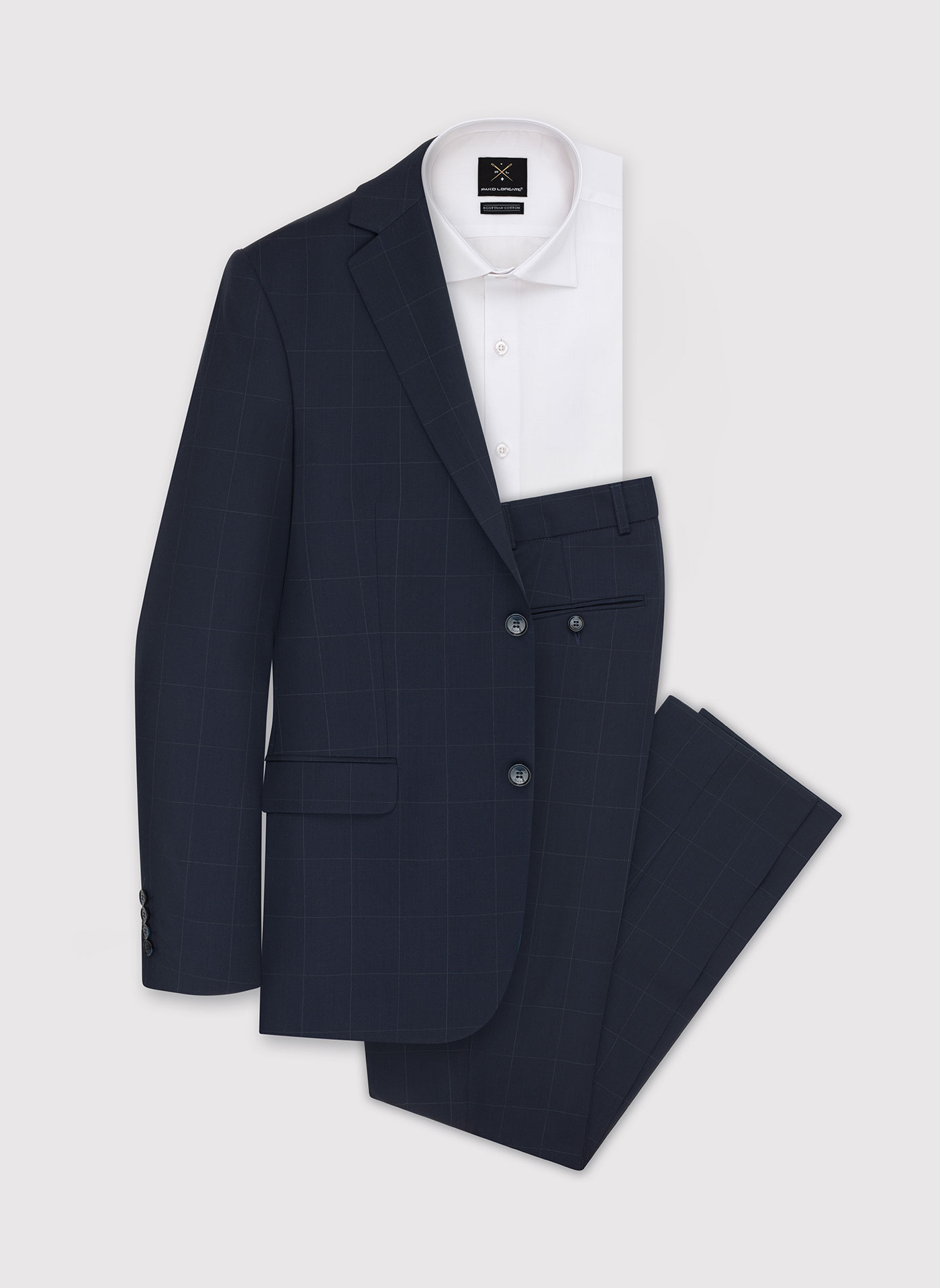 Granatowa wełniana marynarka garniturowa w kratę - Pako Lorente