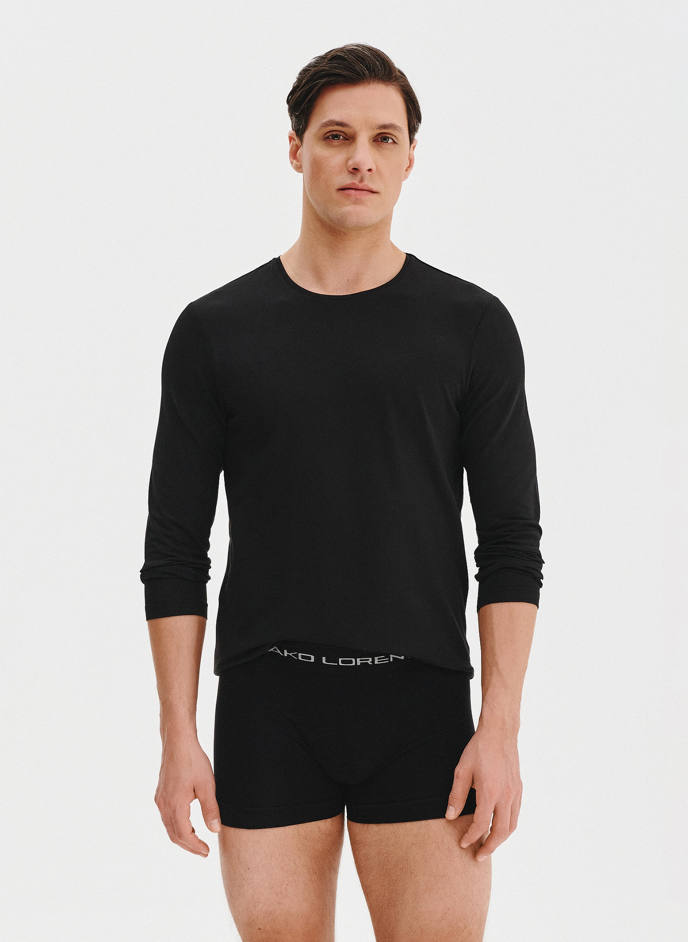 Męski longsleeve w czarnym kolorze  dwupak - Pako Lorente