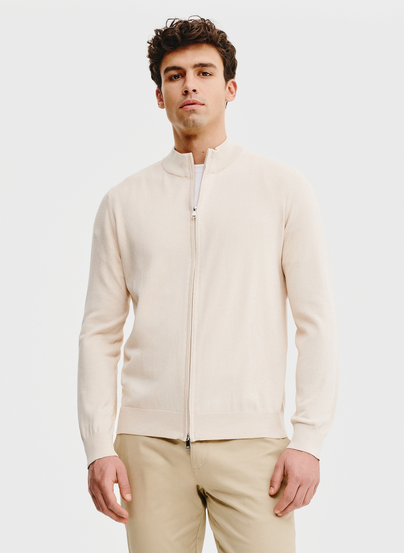 Sweter męski rozpinany w kolorze beżowym - Pako Lorente