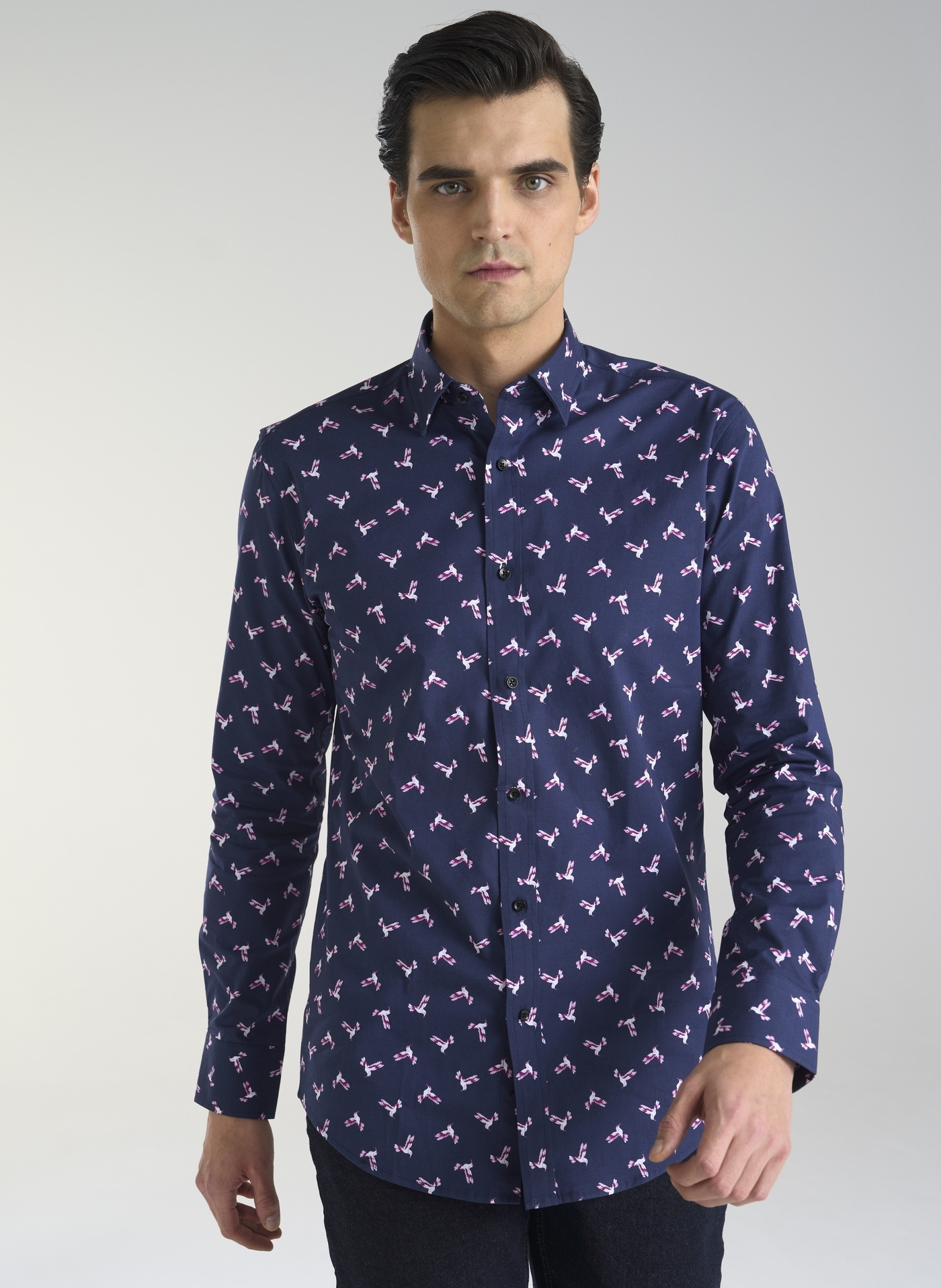 Granatowa koszula w kolibry - Pako Lorente