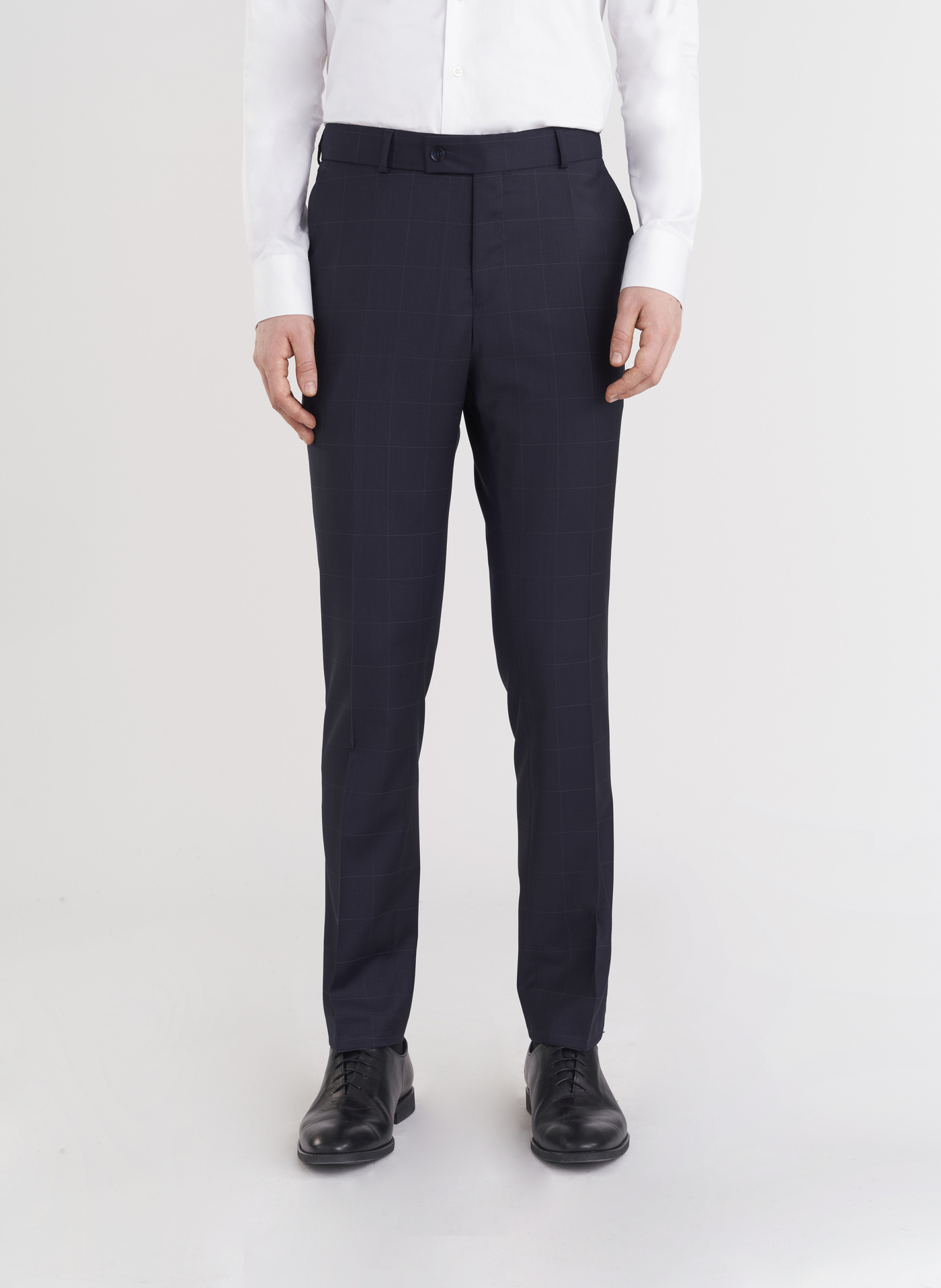 Granatowe spodnie garniturowe w subtelną kratę - Pako Lorente