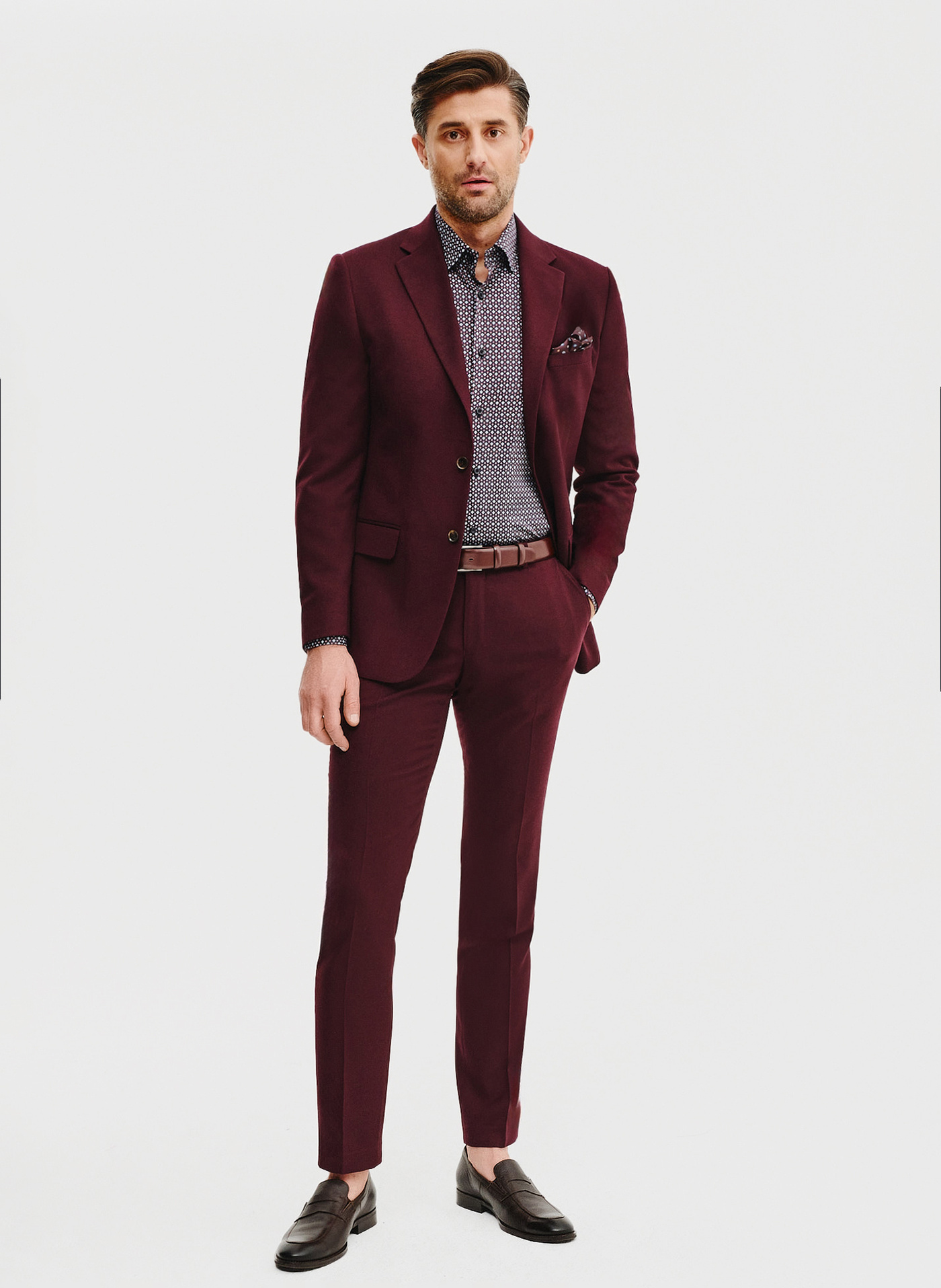 Męska koszula w bordowy mikrowzór - Pako Lorente