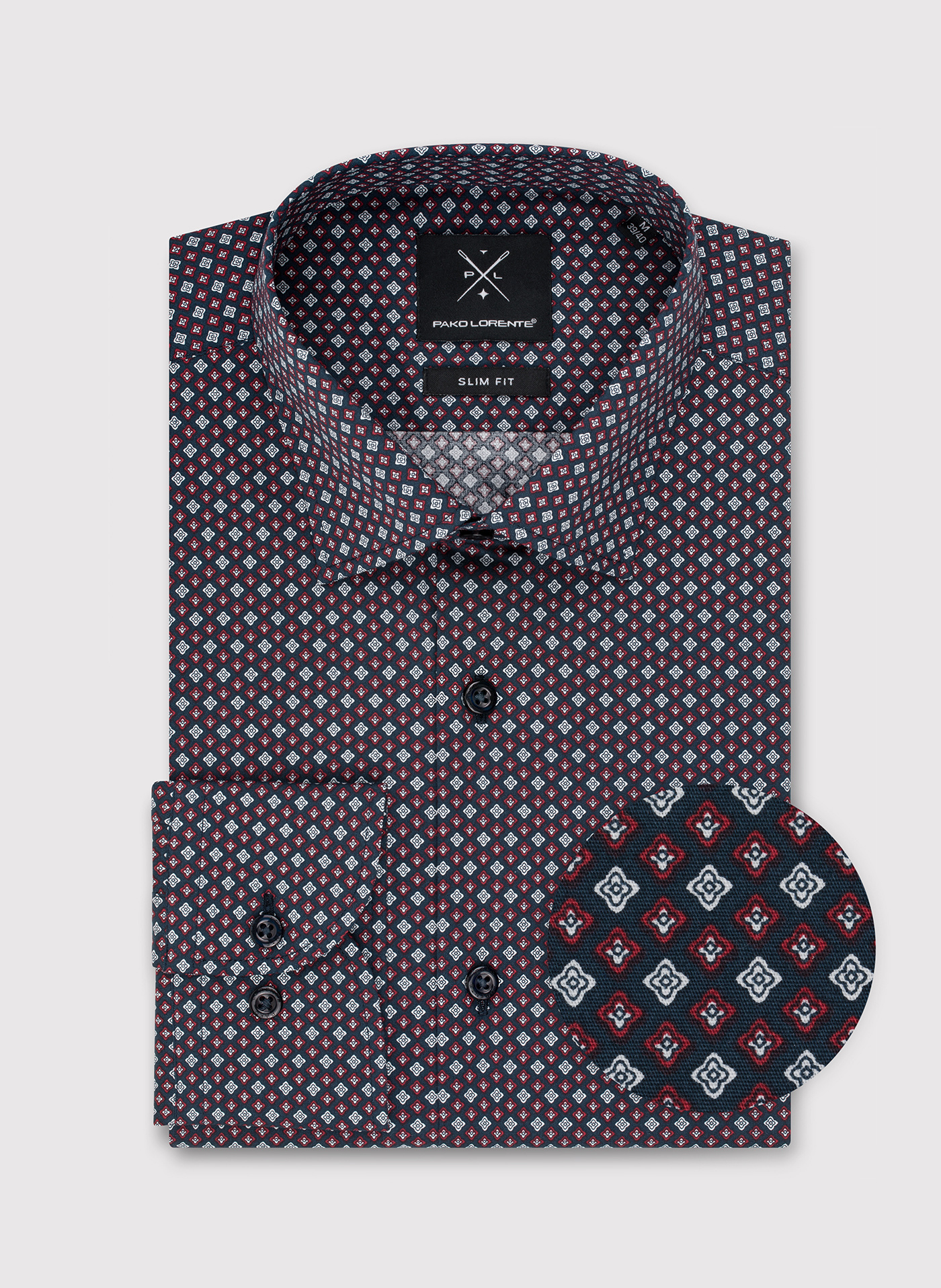 Męska koszula w bordowy mikrowzór - Pako Lorente