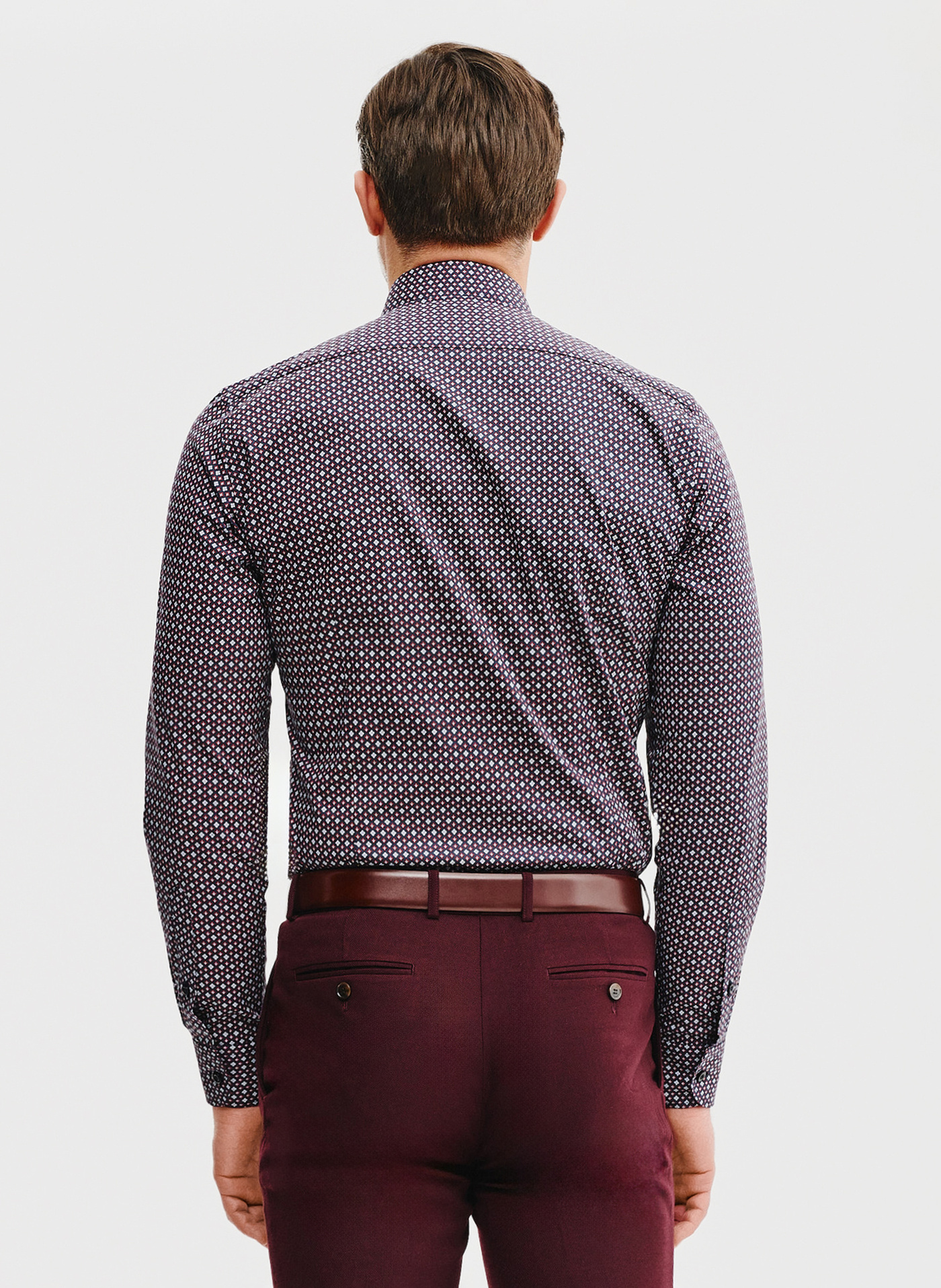 Męska koszula w bordowy mikrowzór - Pako Lorente