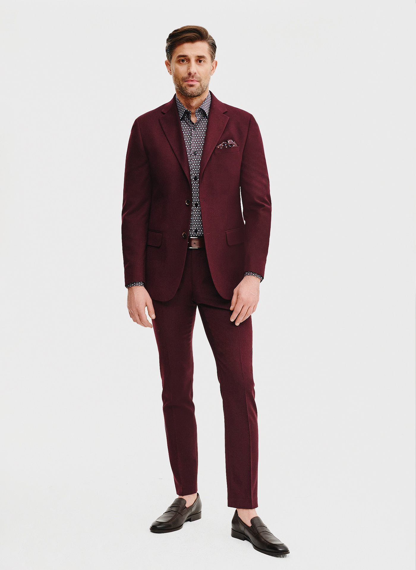 Męska koszula w bordowy mikrowzór - Pako Lorente