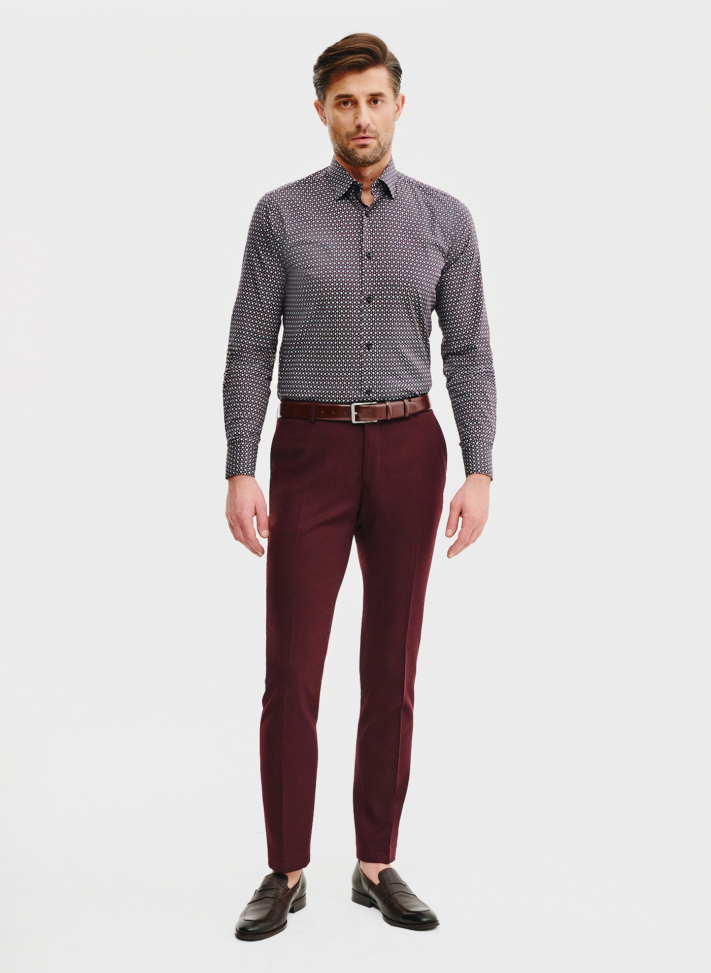 Męska koszula w bordowy mikrowzór - Pako Lorente