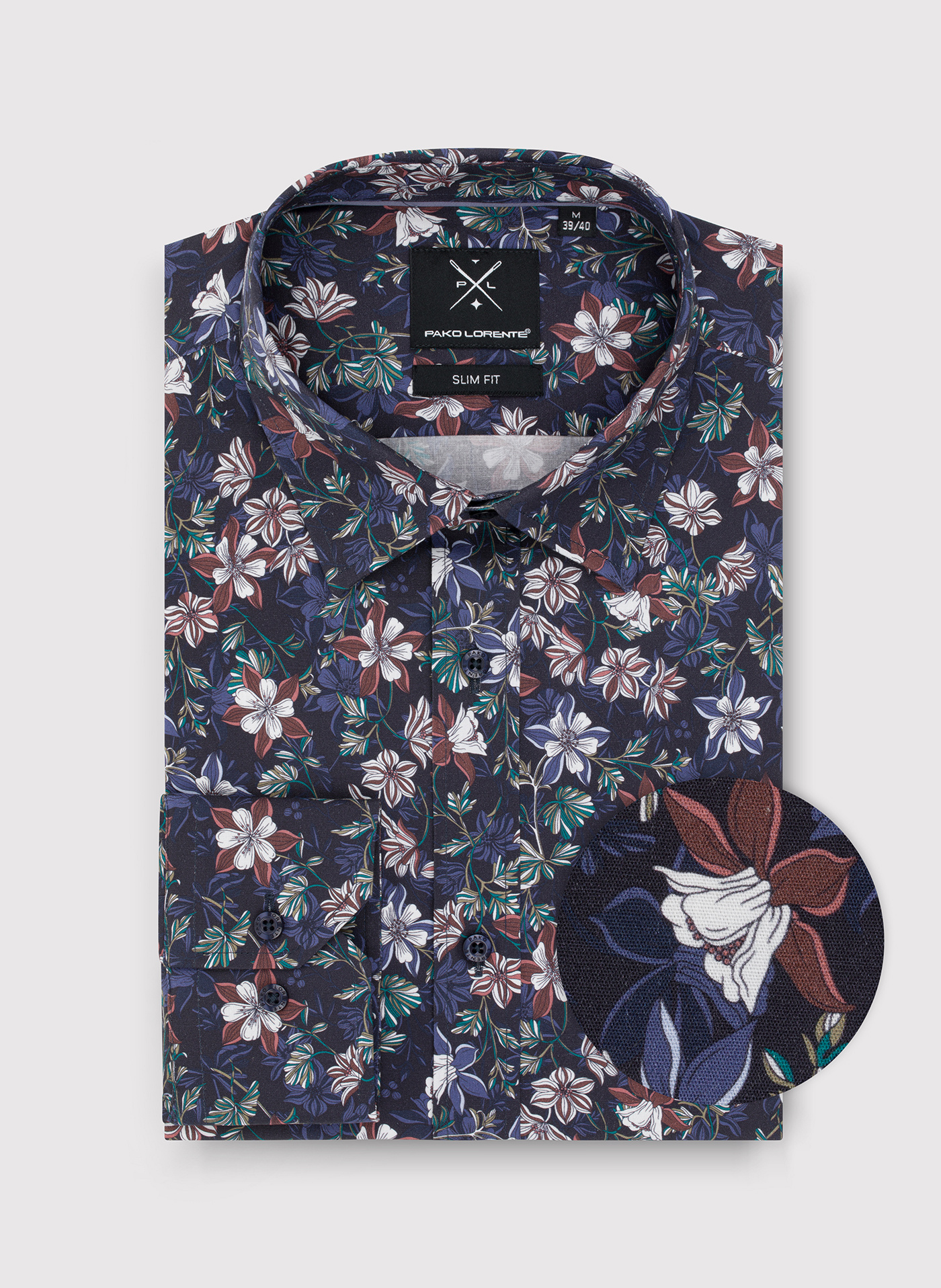 Granatowa koszula męska w kwiaty - Pako Lorente