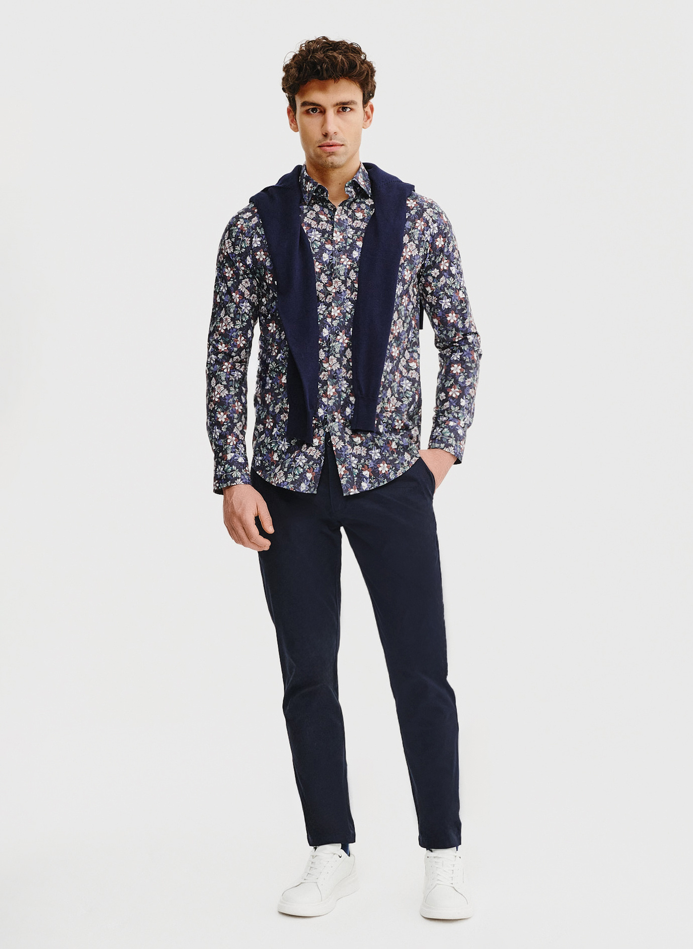 Granatowa koszula męska w kwiaty - Pako Lorente