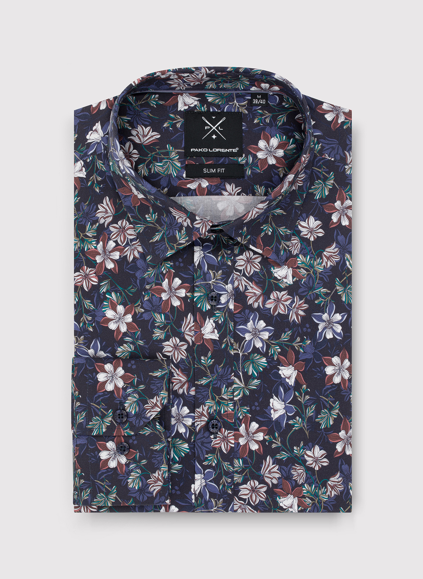Granatowa koszula męska w kwiaty - Pako Lorente