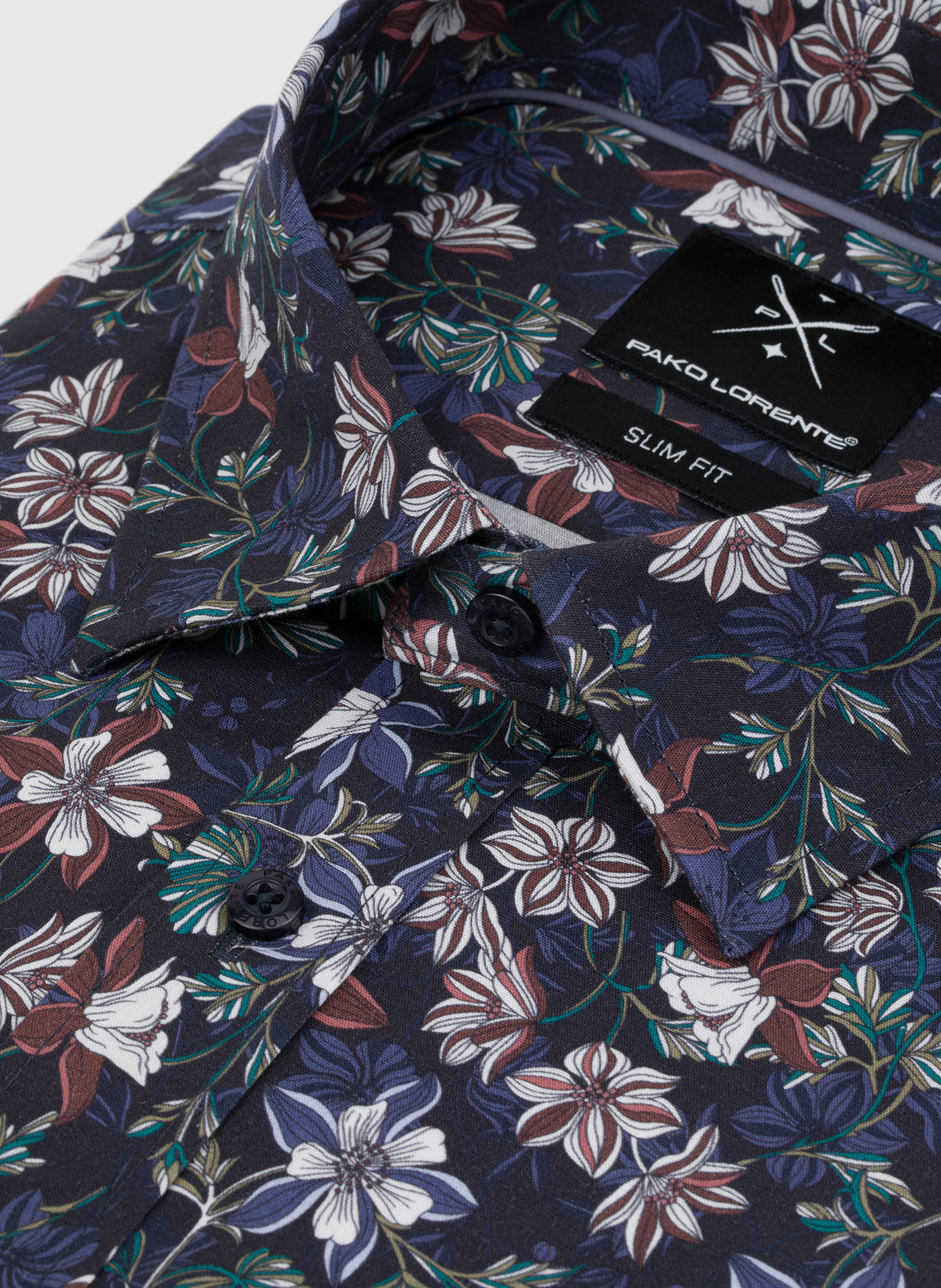Granatowa koszula męska w kwiaty - Pako Lorente