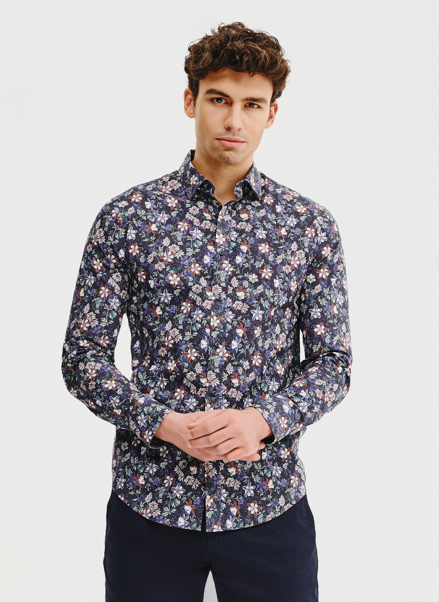 Granatowa koszula męska w kwiaty - Pako Lorente