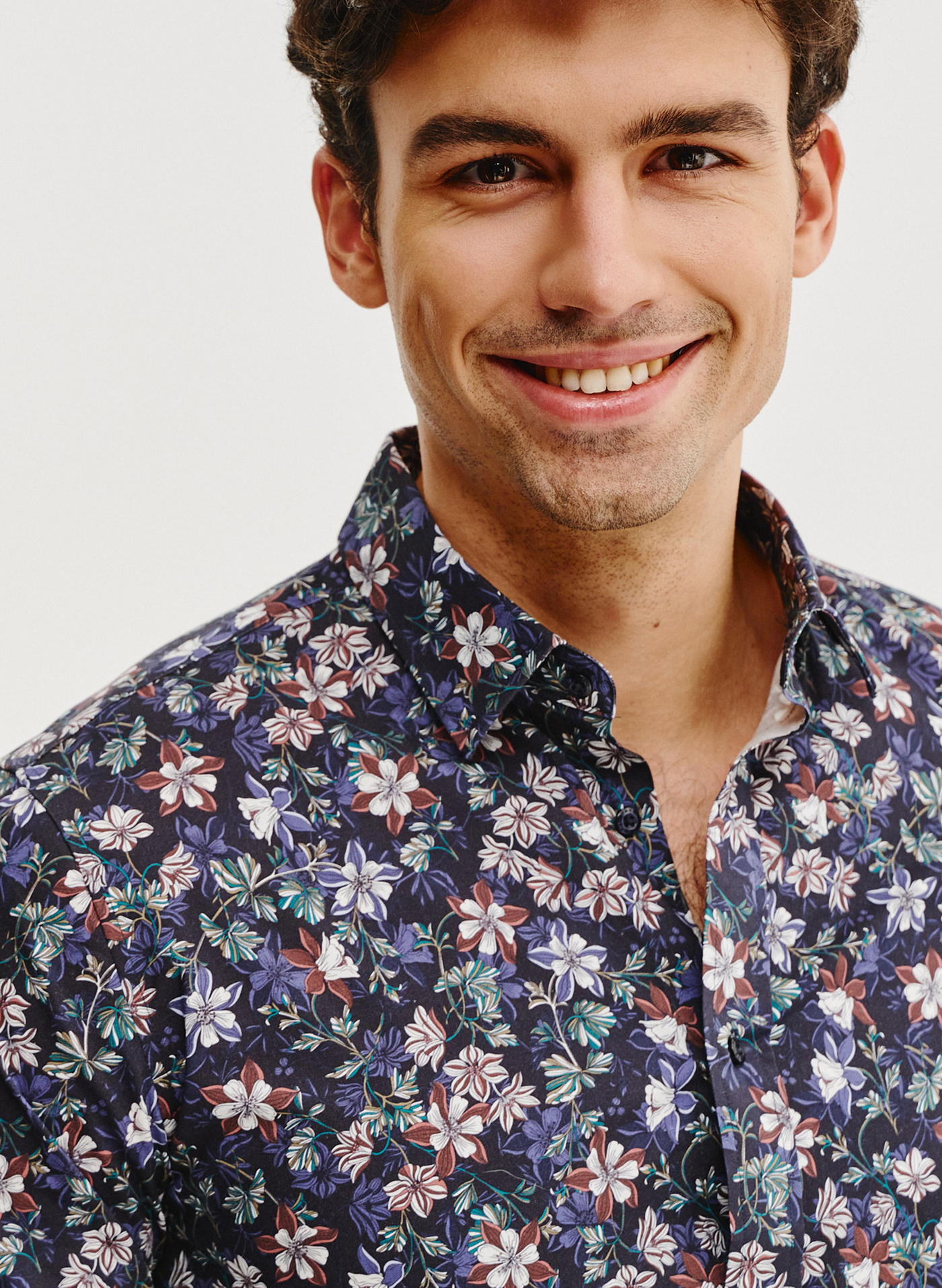 Granatowa koszula męska w kwiaty - Pako Lorente