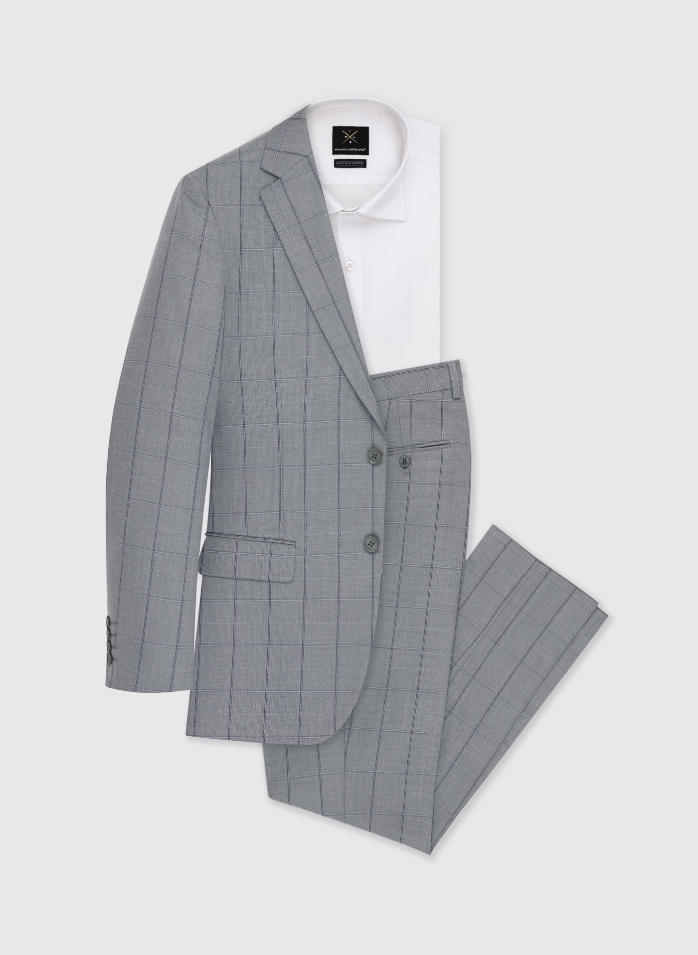 Szare spodnie garniturowe w kratę Windowpane - Pako Lorente