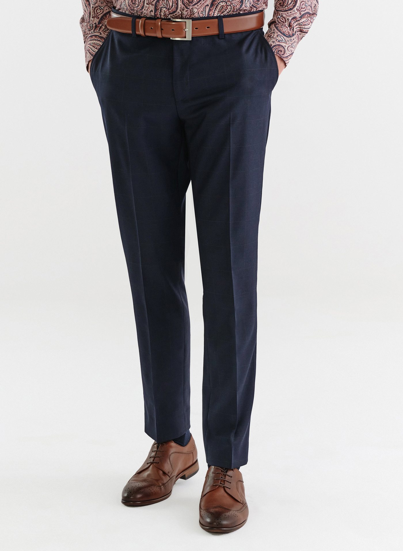 Spodnie garniturowe w kratę Windowpane - Pako Lorente