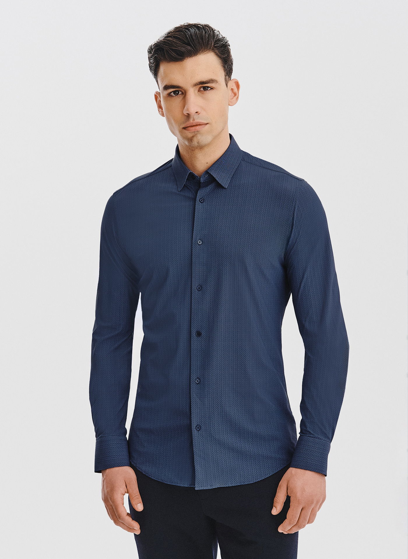 Granatowa dzianinowa koszula w jodełkę - Pako Lorente