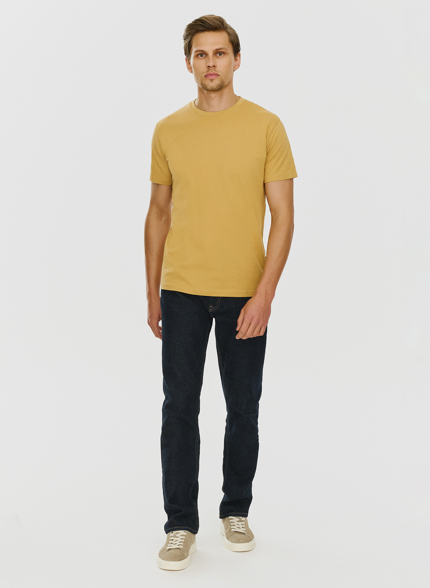 Bawełniany żółty t-shirt z okrągłym dekoltem - Pako Lorente