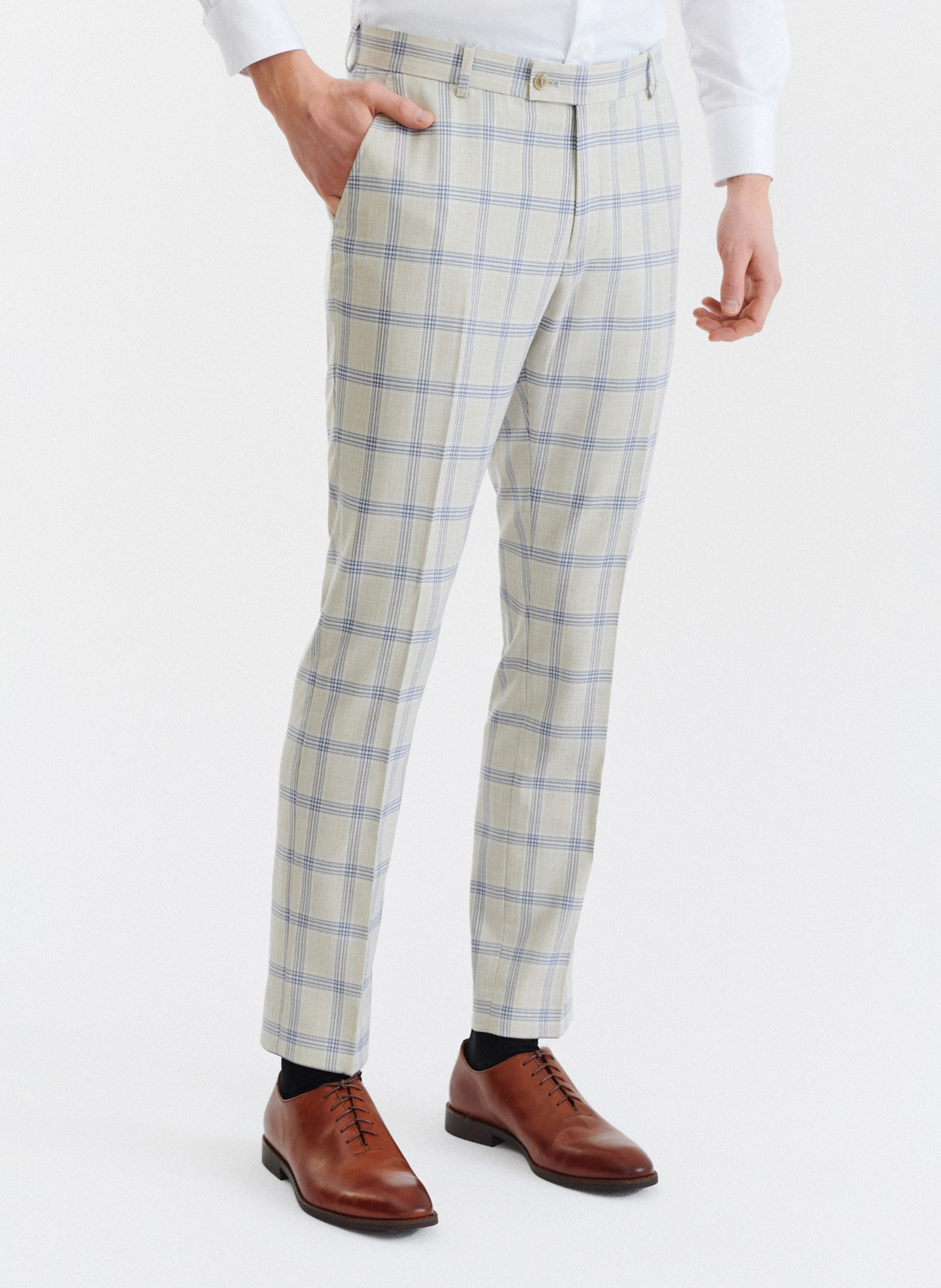 Beżowe spodnie garniturowe w kratę - Pako Lorente