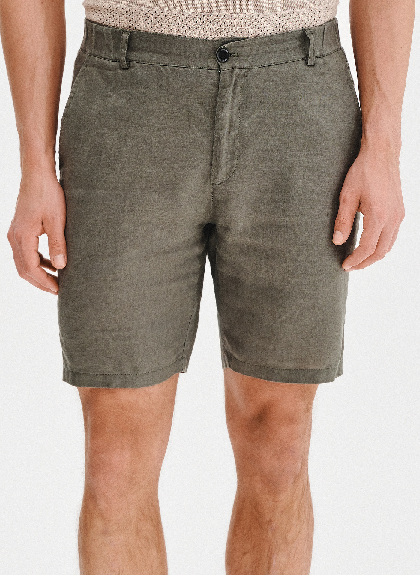 PAKO LORENTE - Lniane szorty męskie w kolorze zielonym - Pako Lorente