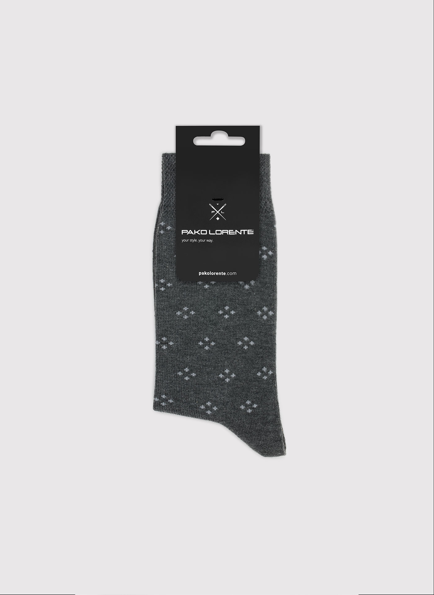Szare skarpetki męskie we wzorki P000B-SX-526-S-0 - Pako Lorente
