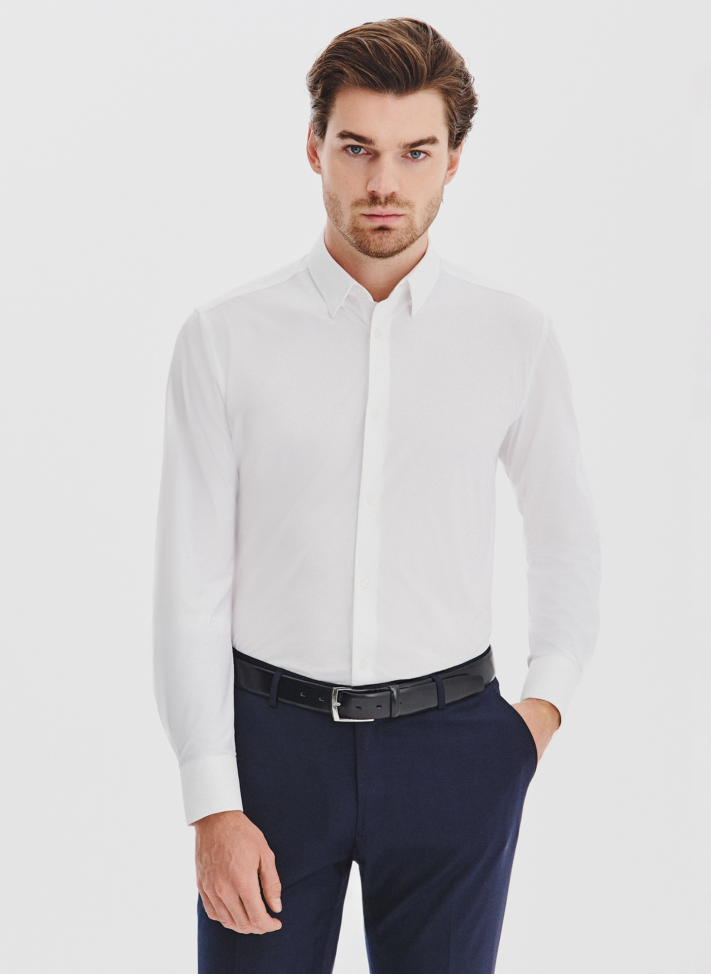 Biała dzianinowa koszula męska - Pako Lorente