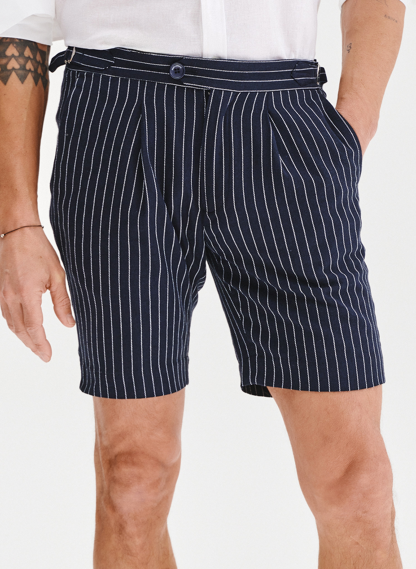 PAKO LORENTE - Szorty męskie w prążek z lnem - Pako Lorente