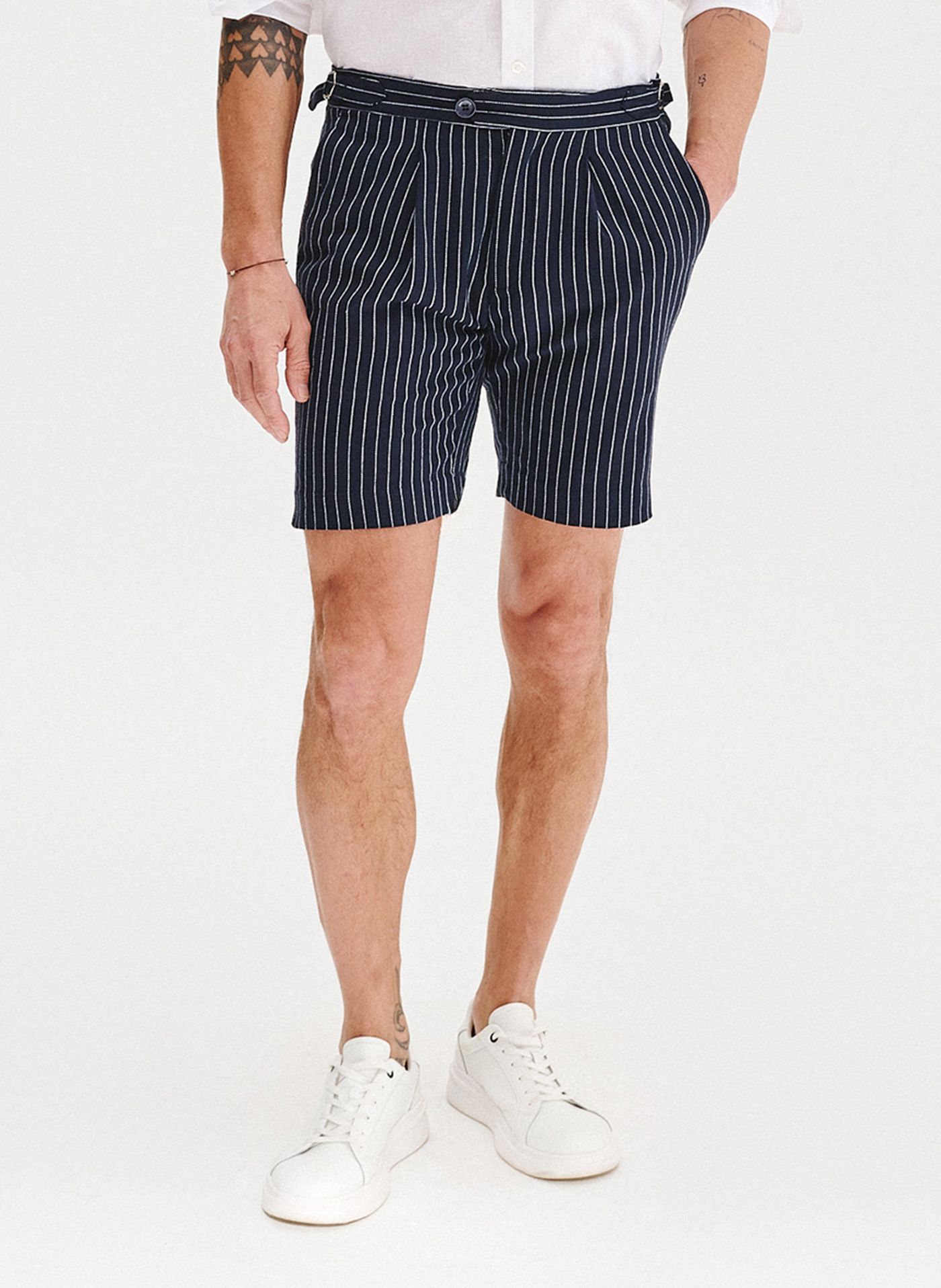 PAKO LORENTE - Szorty męskie w prążek z lnem - Pako Lorente