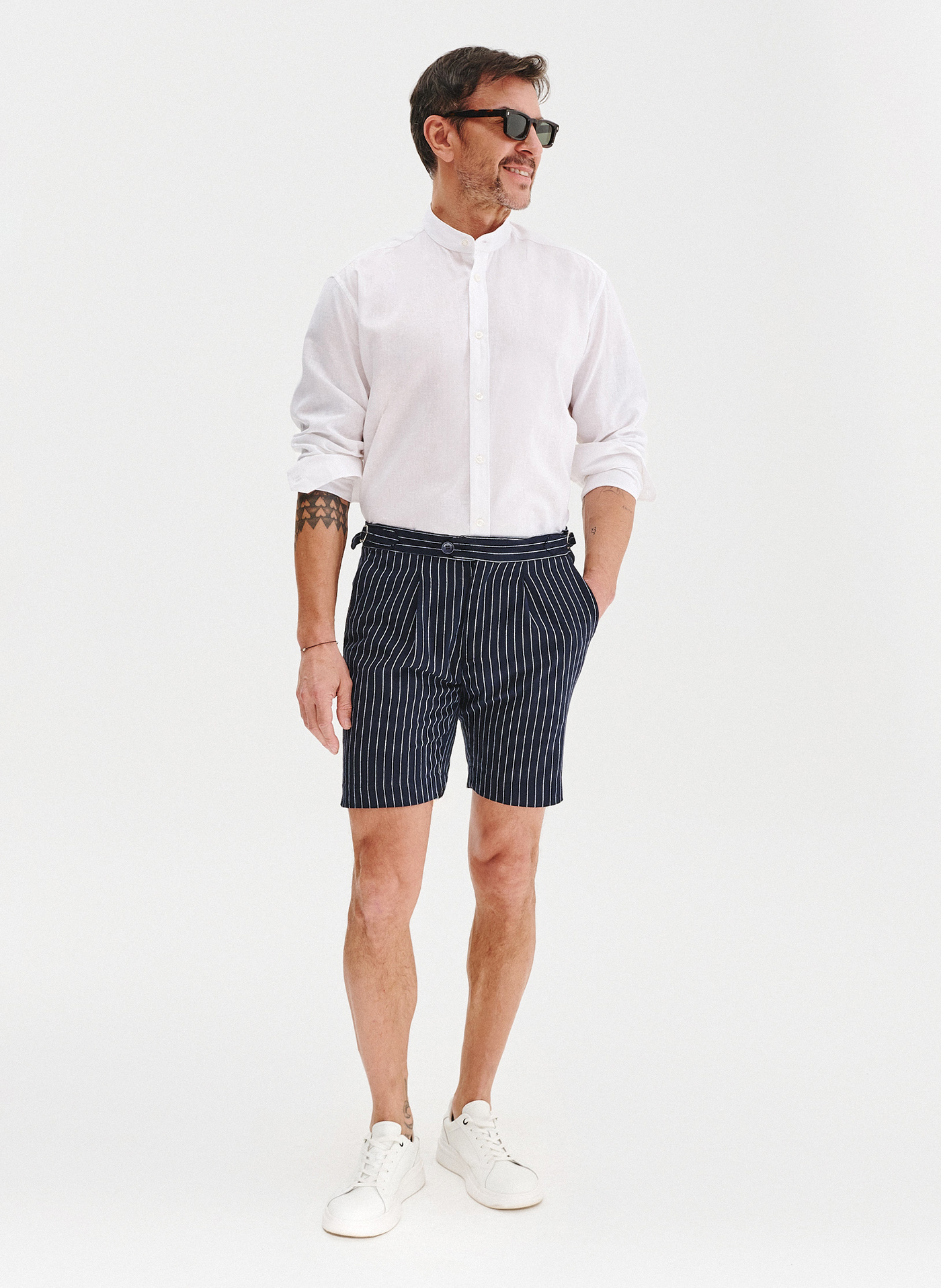 PAKO LORENTE - Szorty męskie w prążek z lnem - Pako Lorente