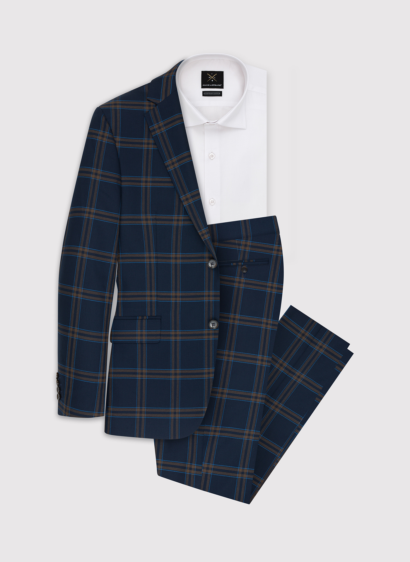 Granatowe spodnie garniturowe w kratę - Pako Lorente