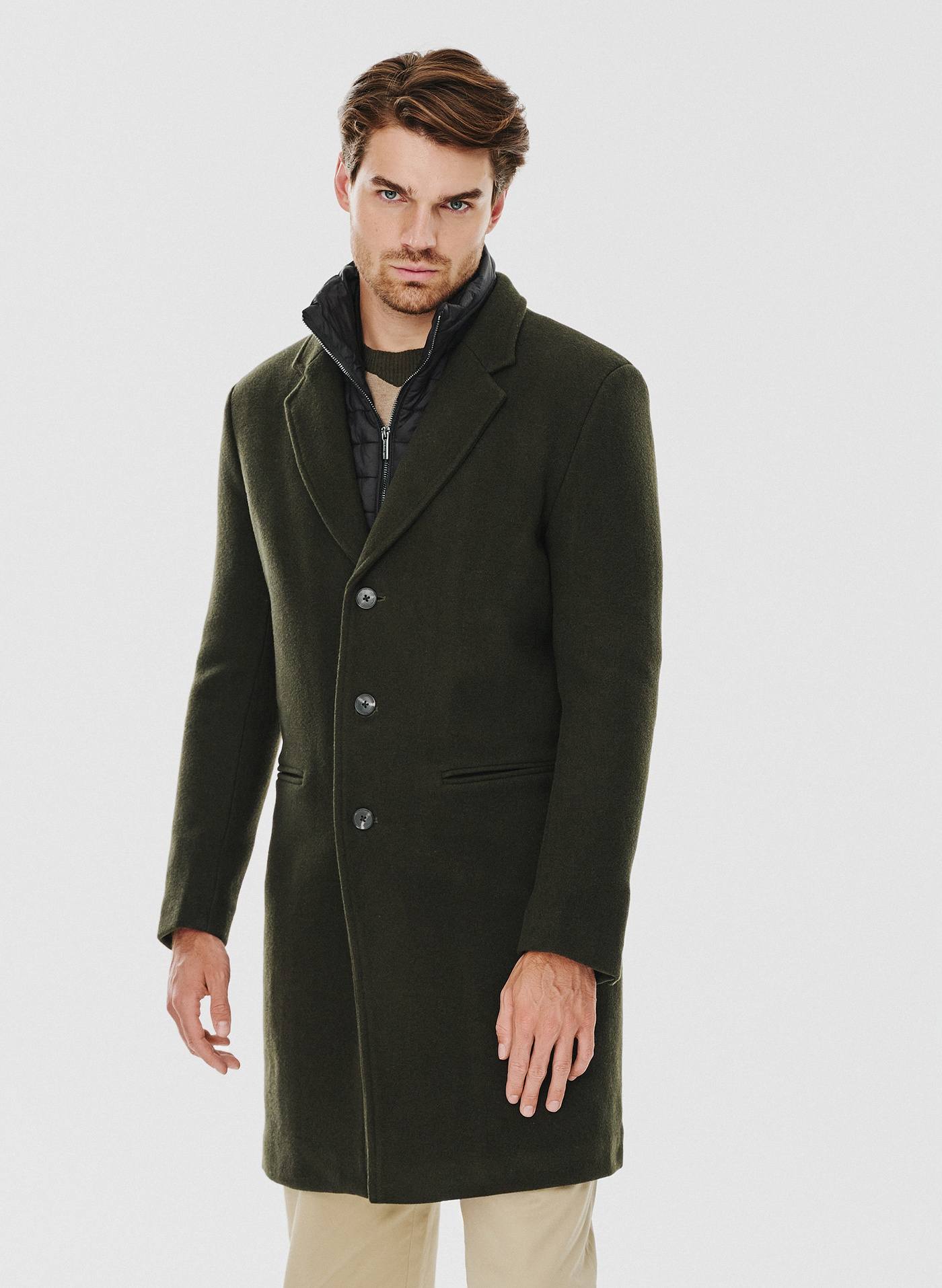 Wełniany płaszcz męski w kolorze zielonym - Pako Lorente