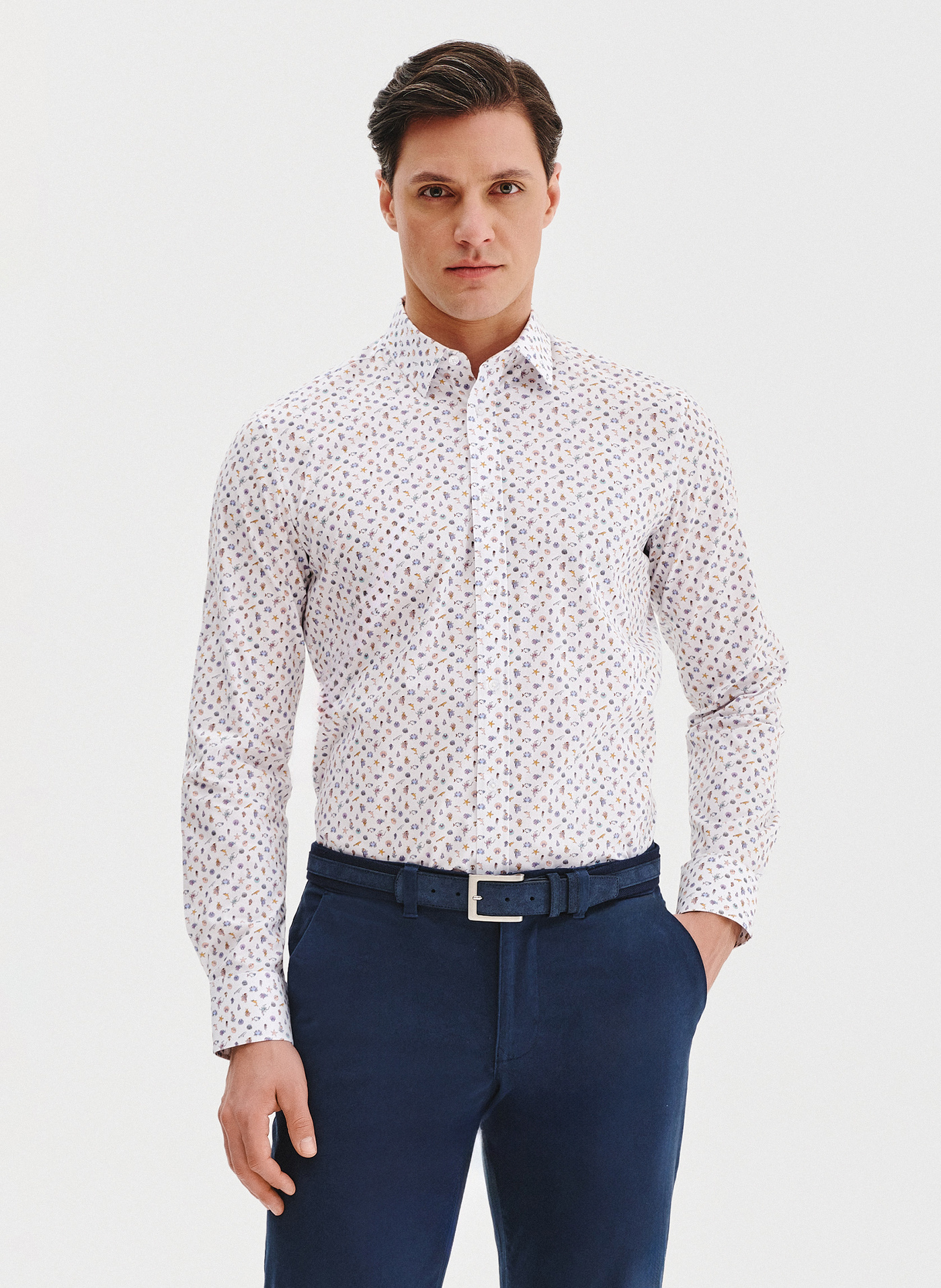 PAKO LORENTE - Biała koszula męska we wzór morski - Pako Lorente