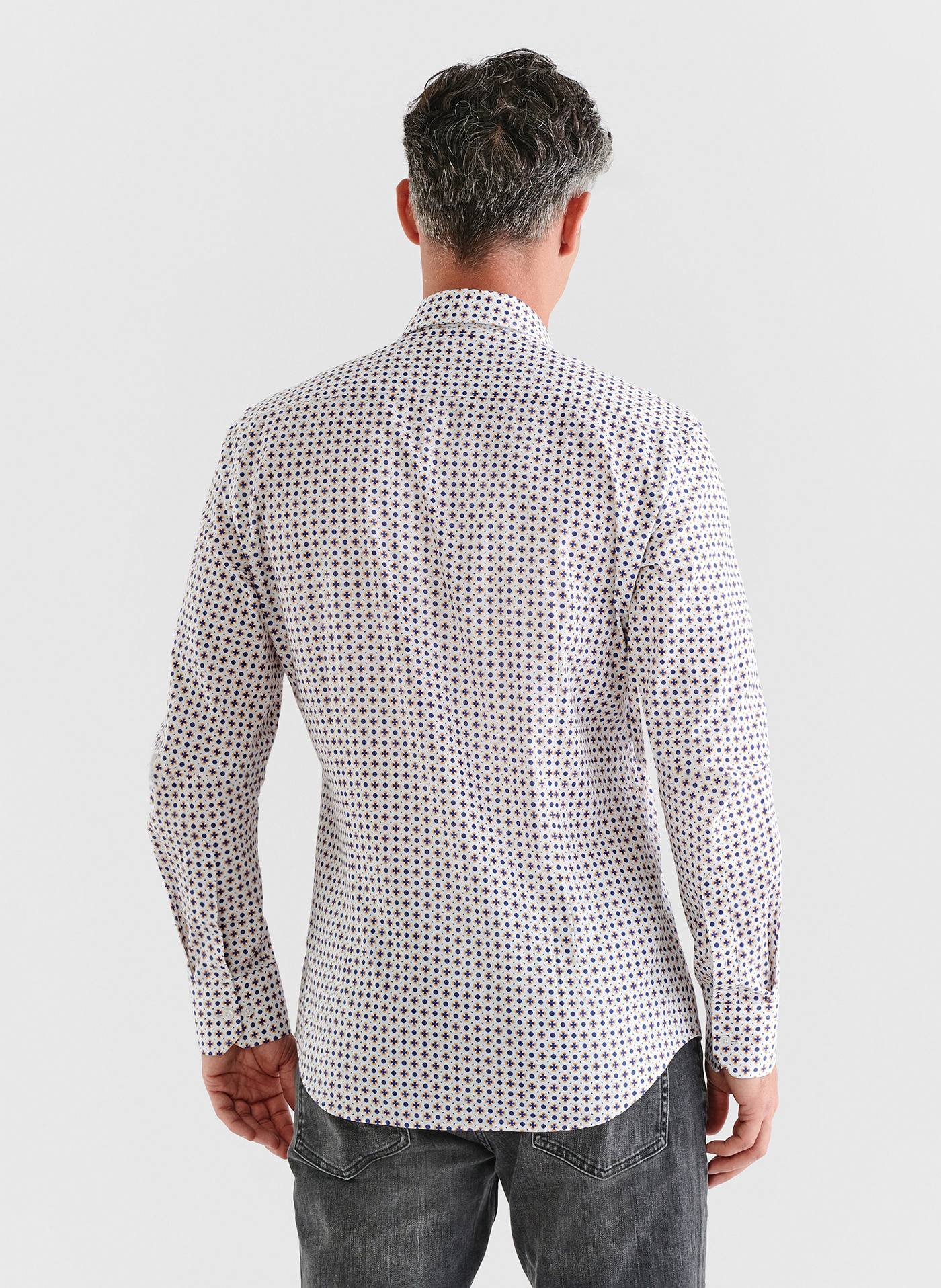 Biała koszula w niebiesko-żółty wzór P23WF-1X-018-B-S - Pako Lorente