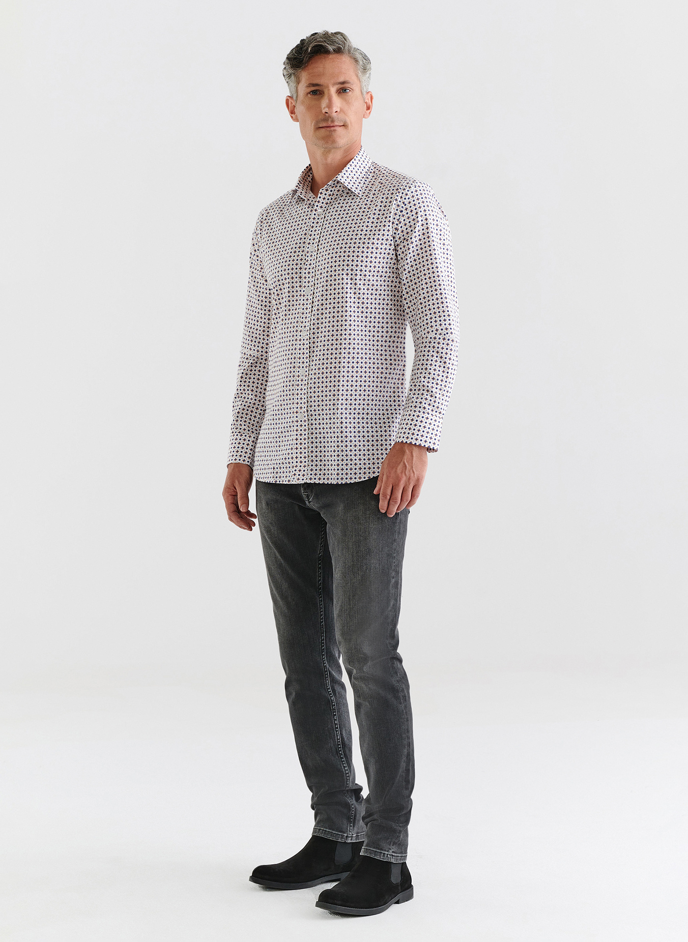 Biała koszula w niebiesko-żółty wzór P23WF-1X-018-B-S - Pako Lorente