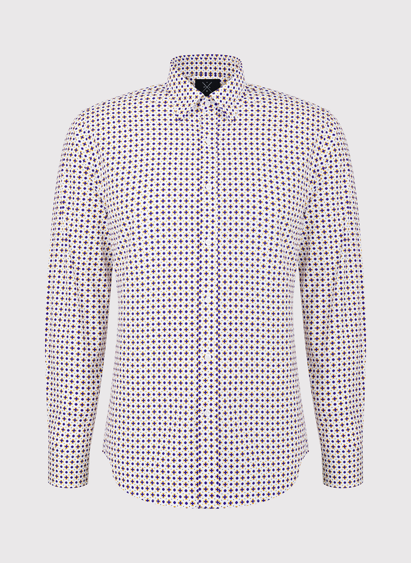 Biała koszula w niebiesko-żółty wzór P23WF-1X-018-B-S - Pako Lorente