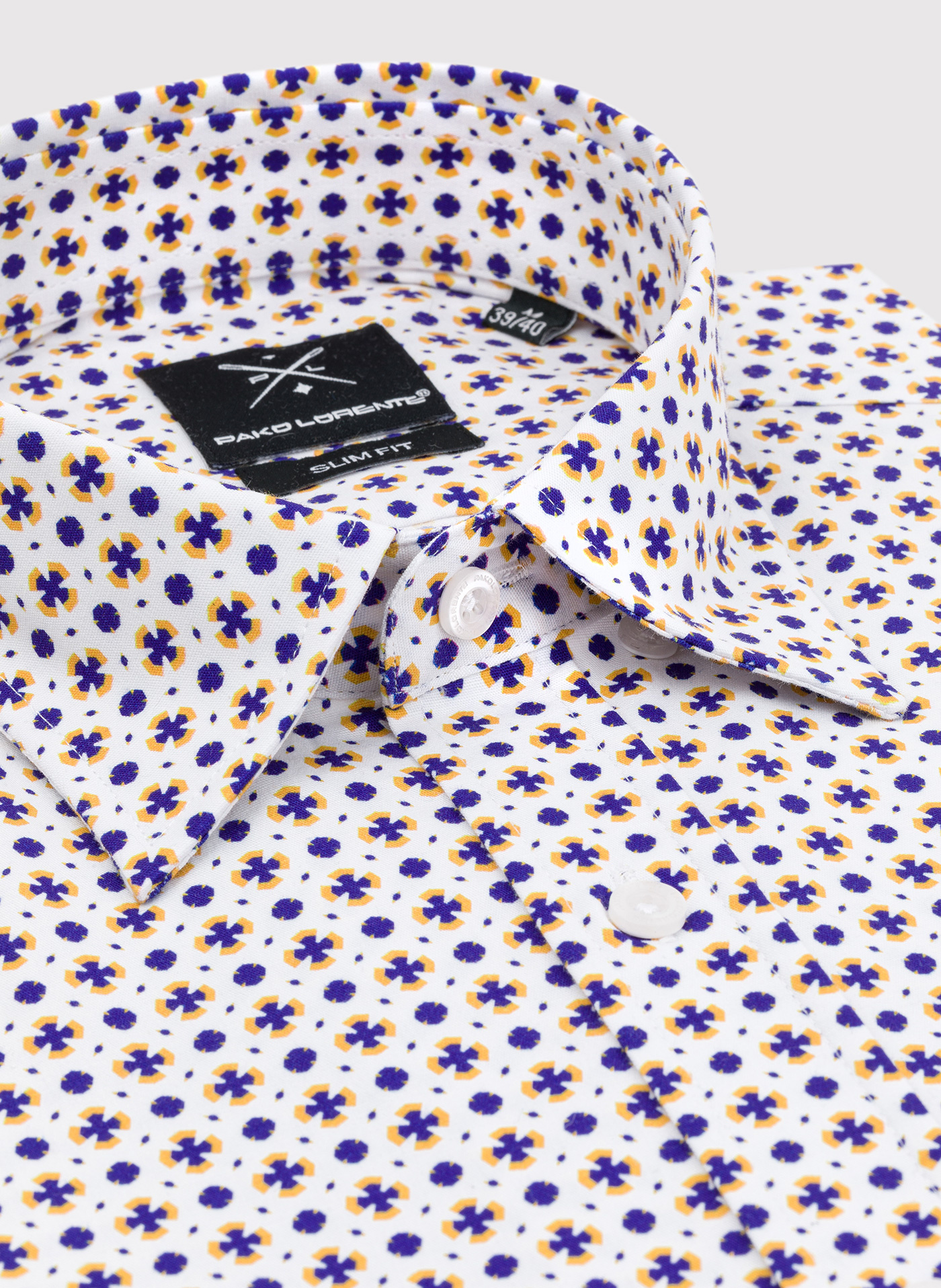 Biała koszula w niebiesko-żółty wzór P23WF-1X-018-B-S - Pako Lorente